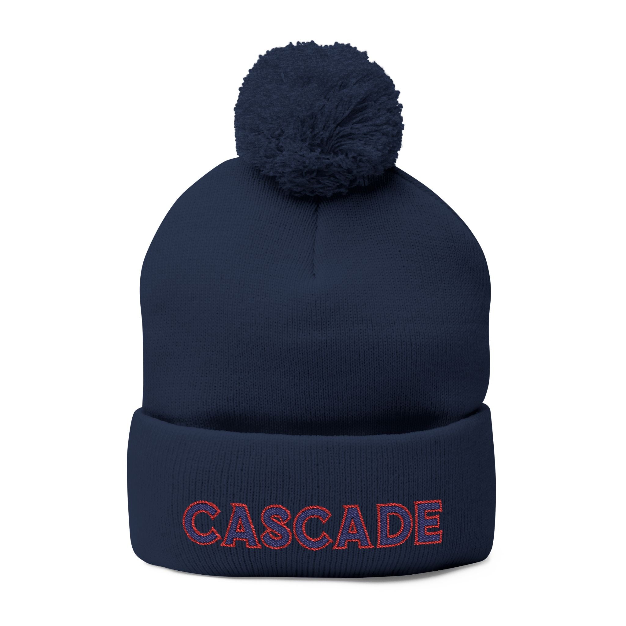 Cascade Embroidered Pom-Pom Beanie — Cozy Knit Winter Hat