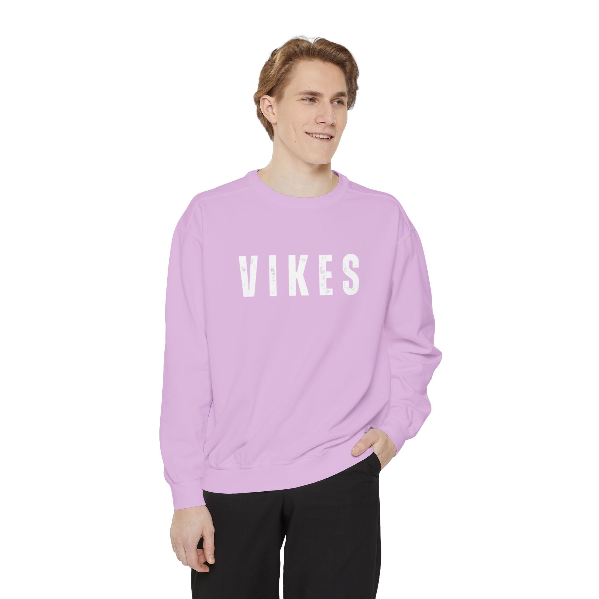 VIKES Distressed Crewneck Sweatshirt — Vintage Collegiate Pullover