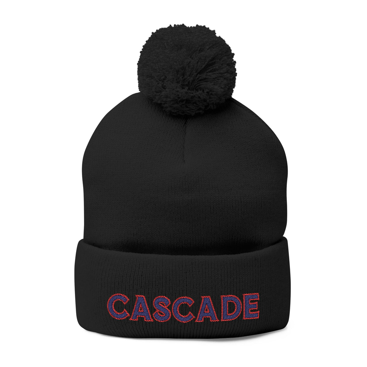 Cascade Embroidered Pom-Pom Beanie — Cozy Knit Winter Hat