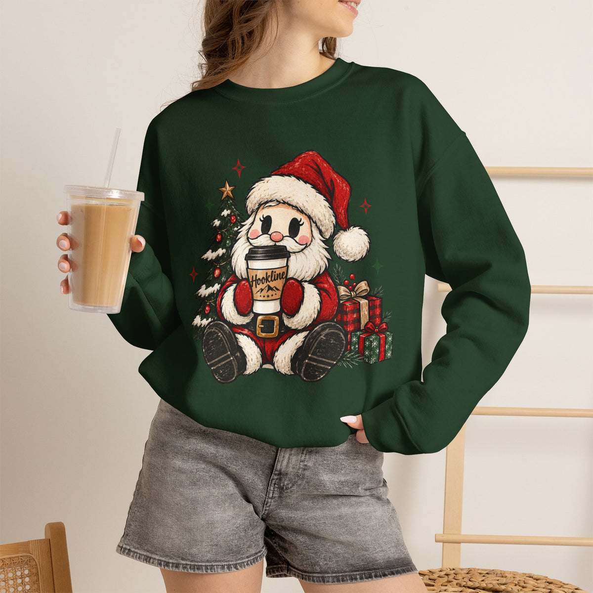 Santa Hookline Christmas Sweatshirt — Cute Cozy Holiday Crewneck