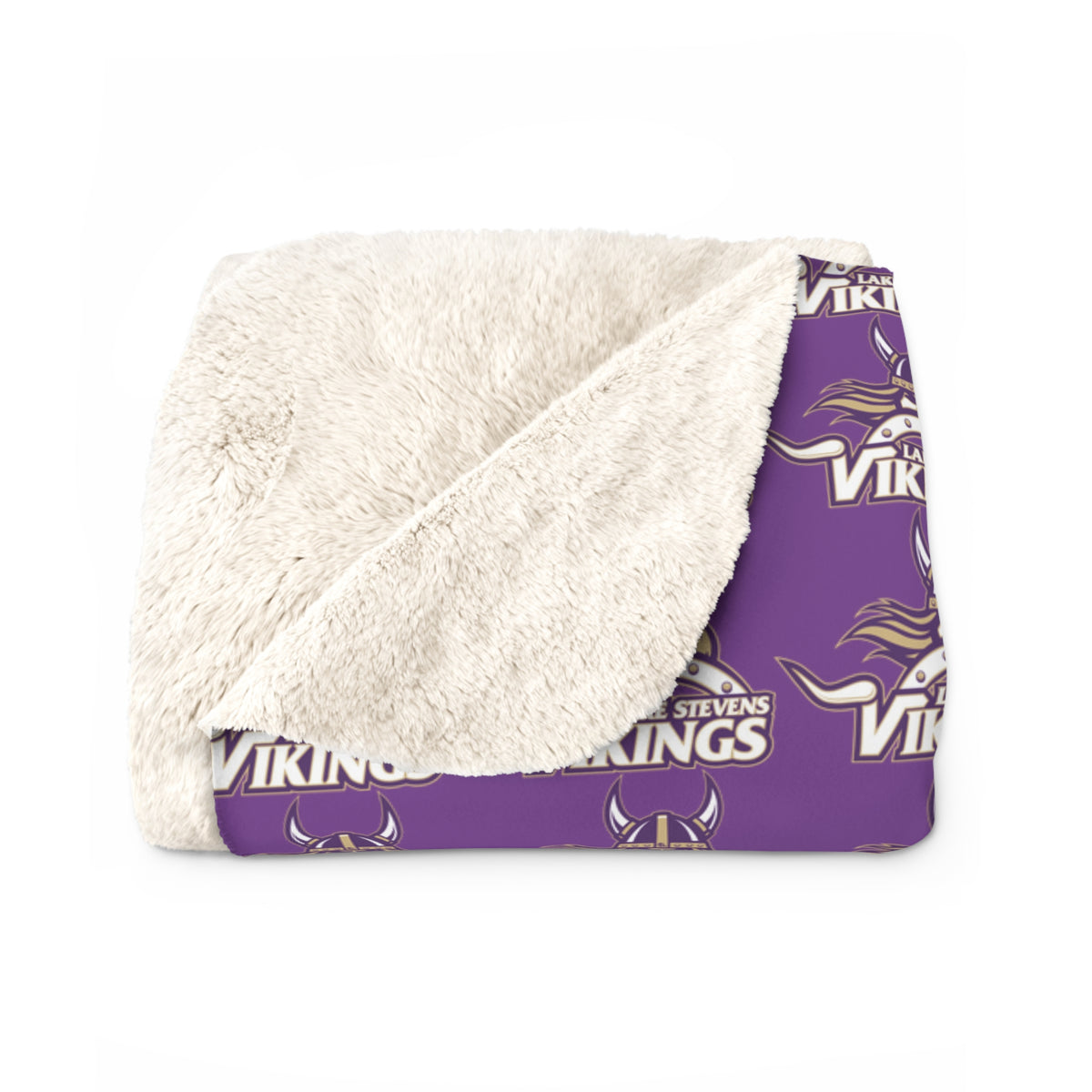 Lake Stevens Sherpa Fleece Blanket — Purple Vikings Repeat Logo Cozy Throw