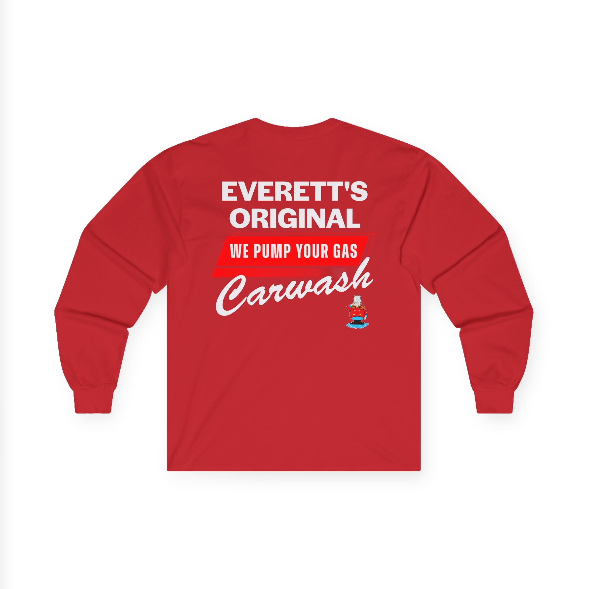 Everett's Original Carwash Long Sleeve Tee — "We Pump Your Gas" Retro Workshirt