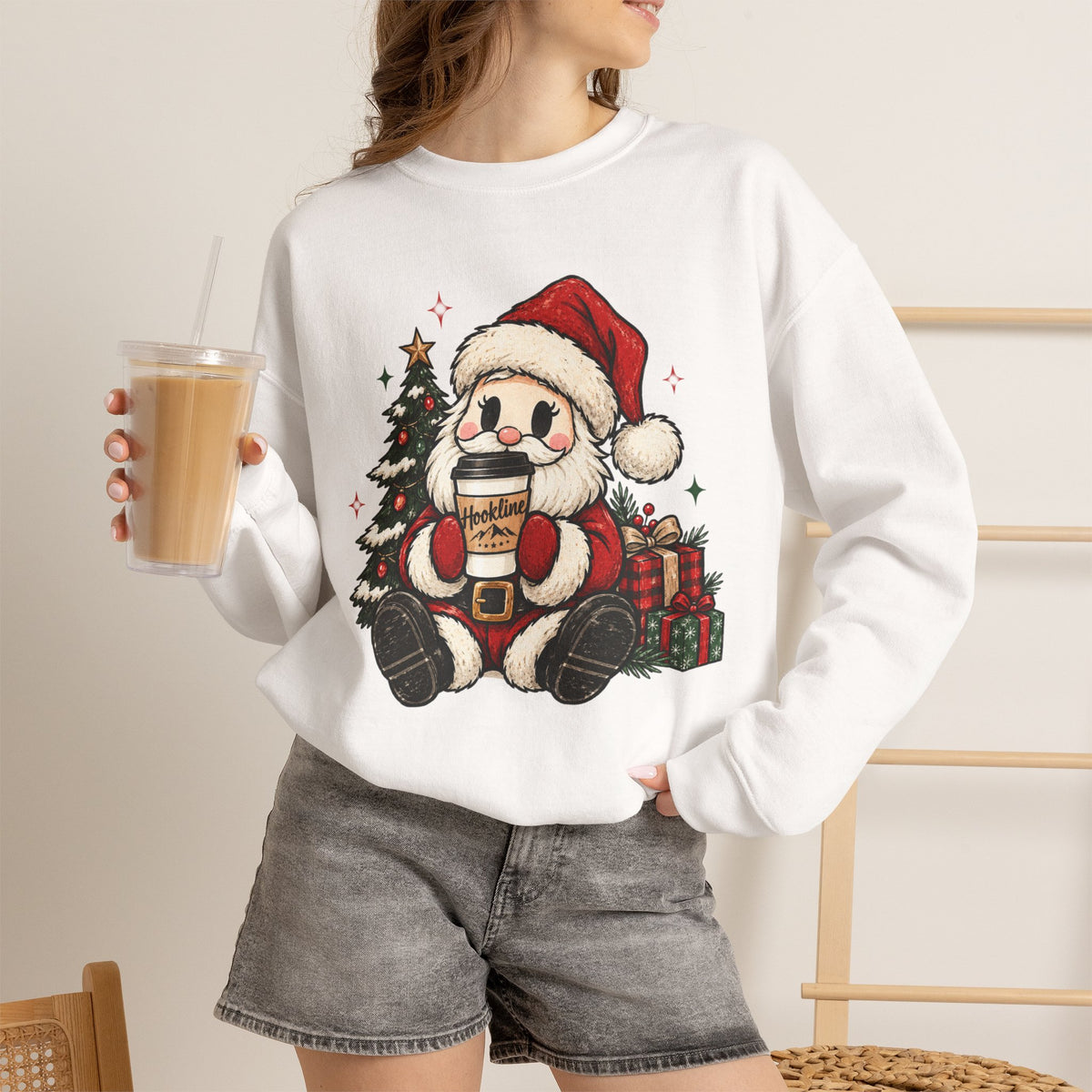Santa Hookline Christmas Sweatshirt — Cute Cozy Holiday Crewneck