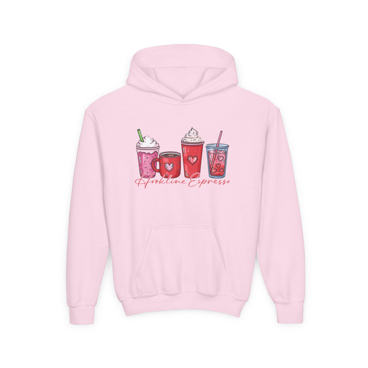 Youth Hoodie — Cute Valentines Hookline Coffee Cups