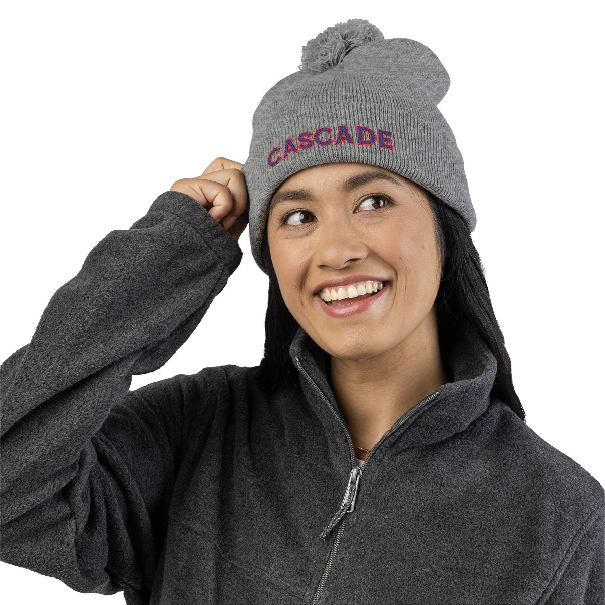 Cascade Embroidered Pom-Pom Beanie — Cozy Knit Winter Hat