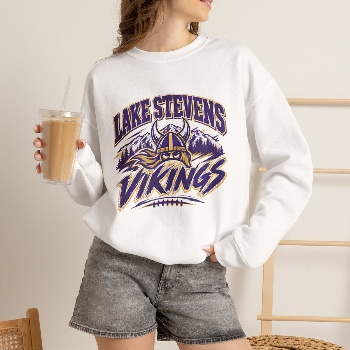 Lake Stevens Vikings Crewneck Sweatshirt – School Mascot Football Pullover