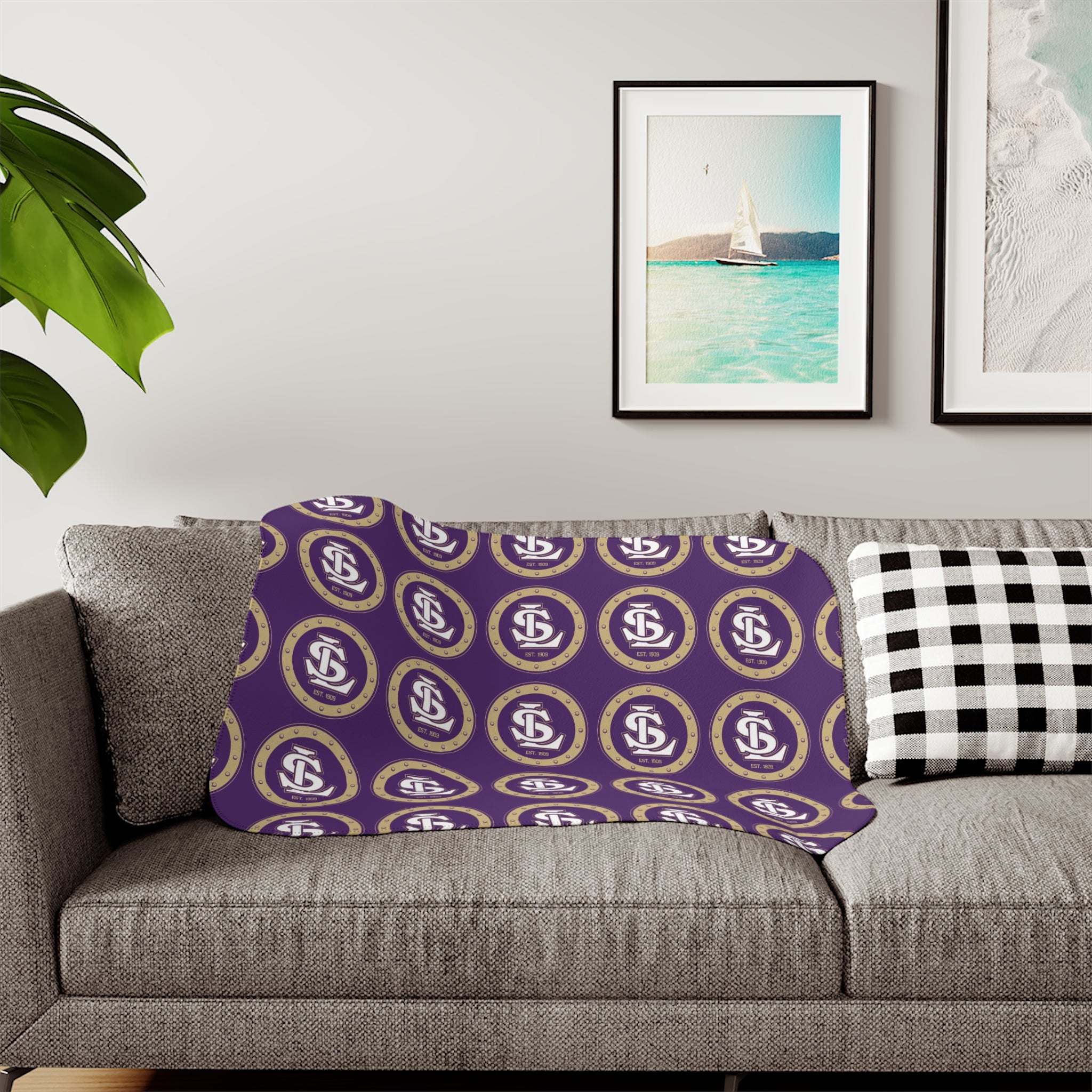 Sherpa Blanket — Purple LS Lake Stevens Logo Cozy Throw