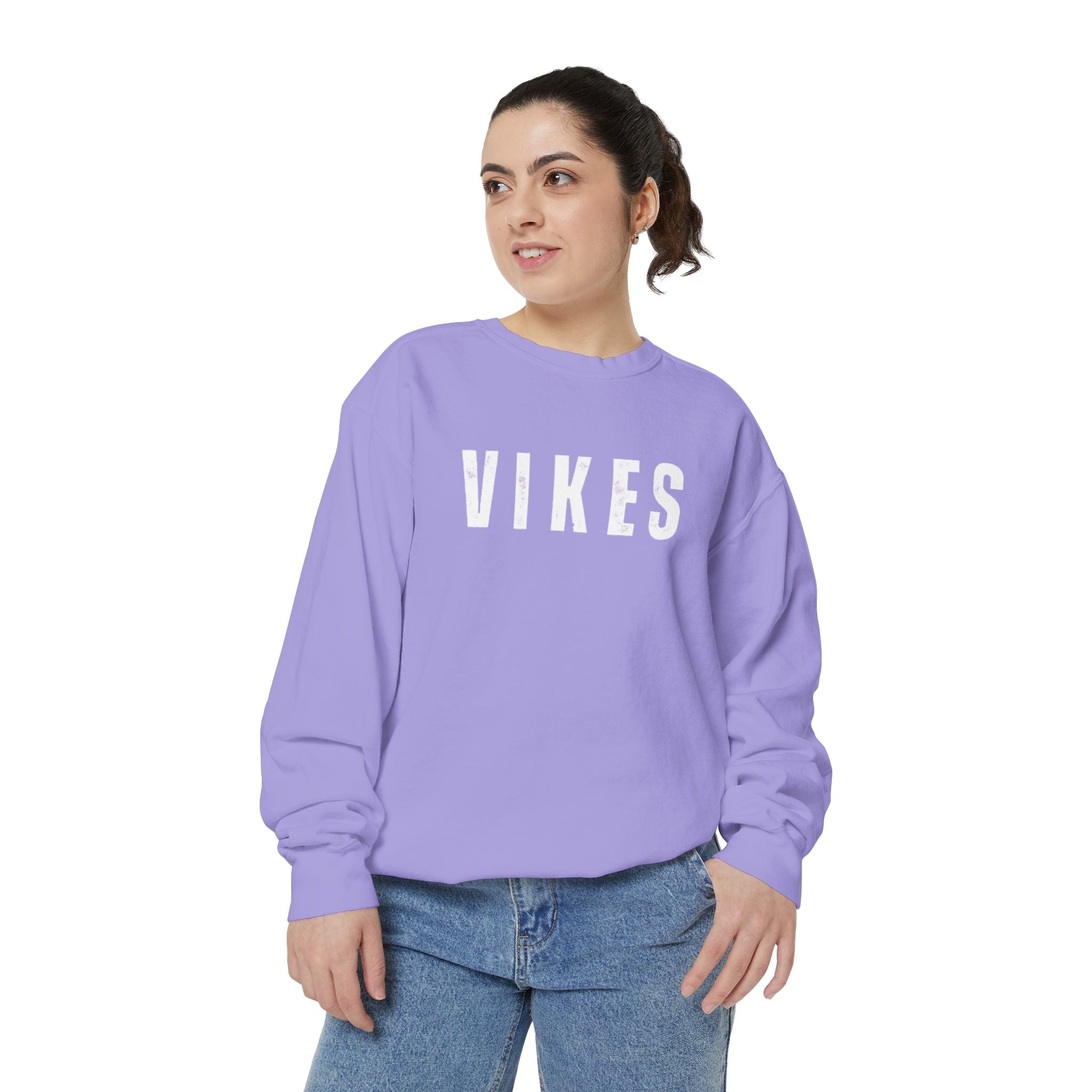 VIKES Distressed Crewneck Sweatshirt — Vintage Collegiate Pullover