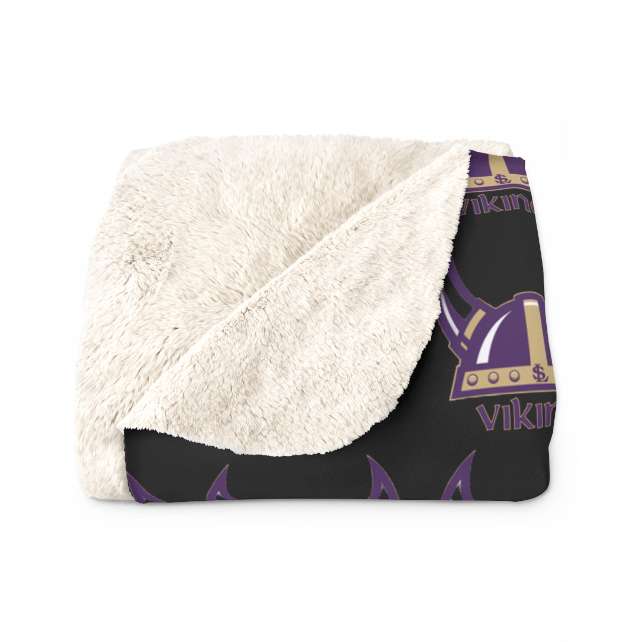 Lake Stevens Sherpa Fleece Blanket — Black Vikings Repeat Logo Cozy Throw