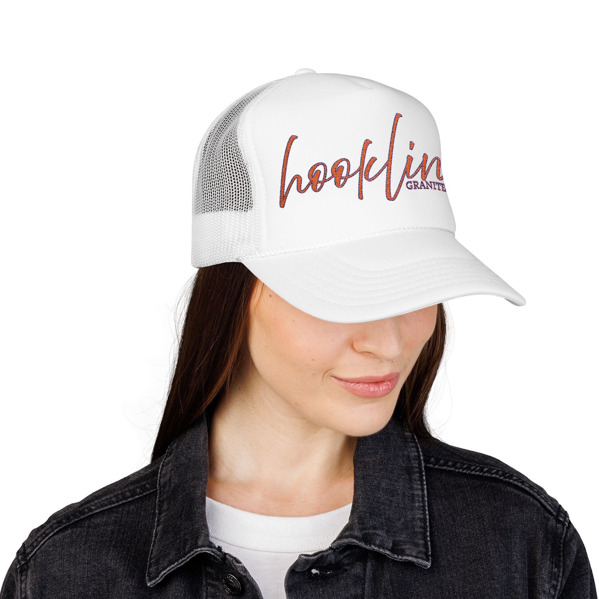 American Hookline Trucker Hat — Retro USA Script Foam Cap
