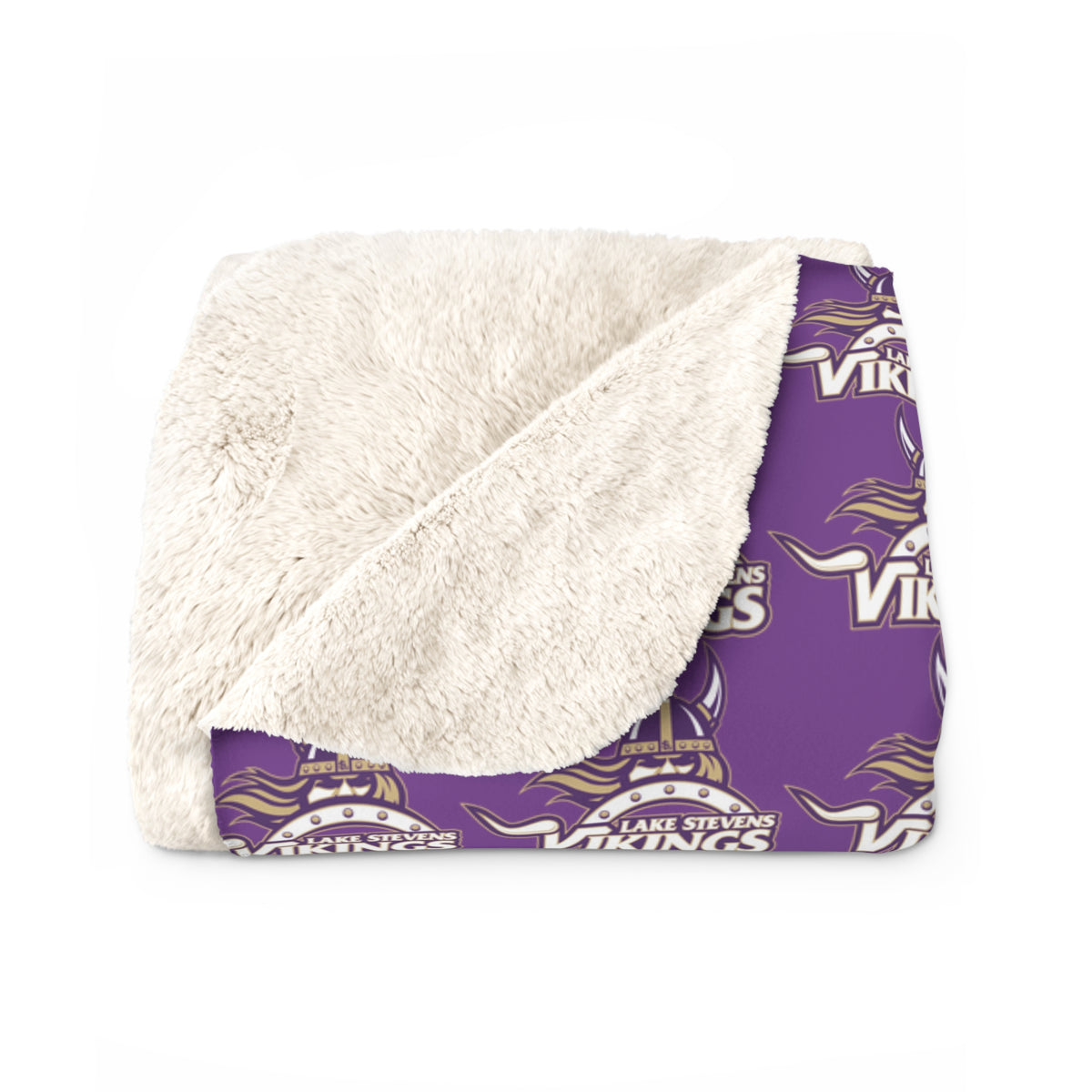 Lake Stevens Sherpa Fleece Blanket — Purple Vikings Repeat Logo Cozy Throw