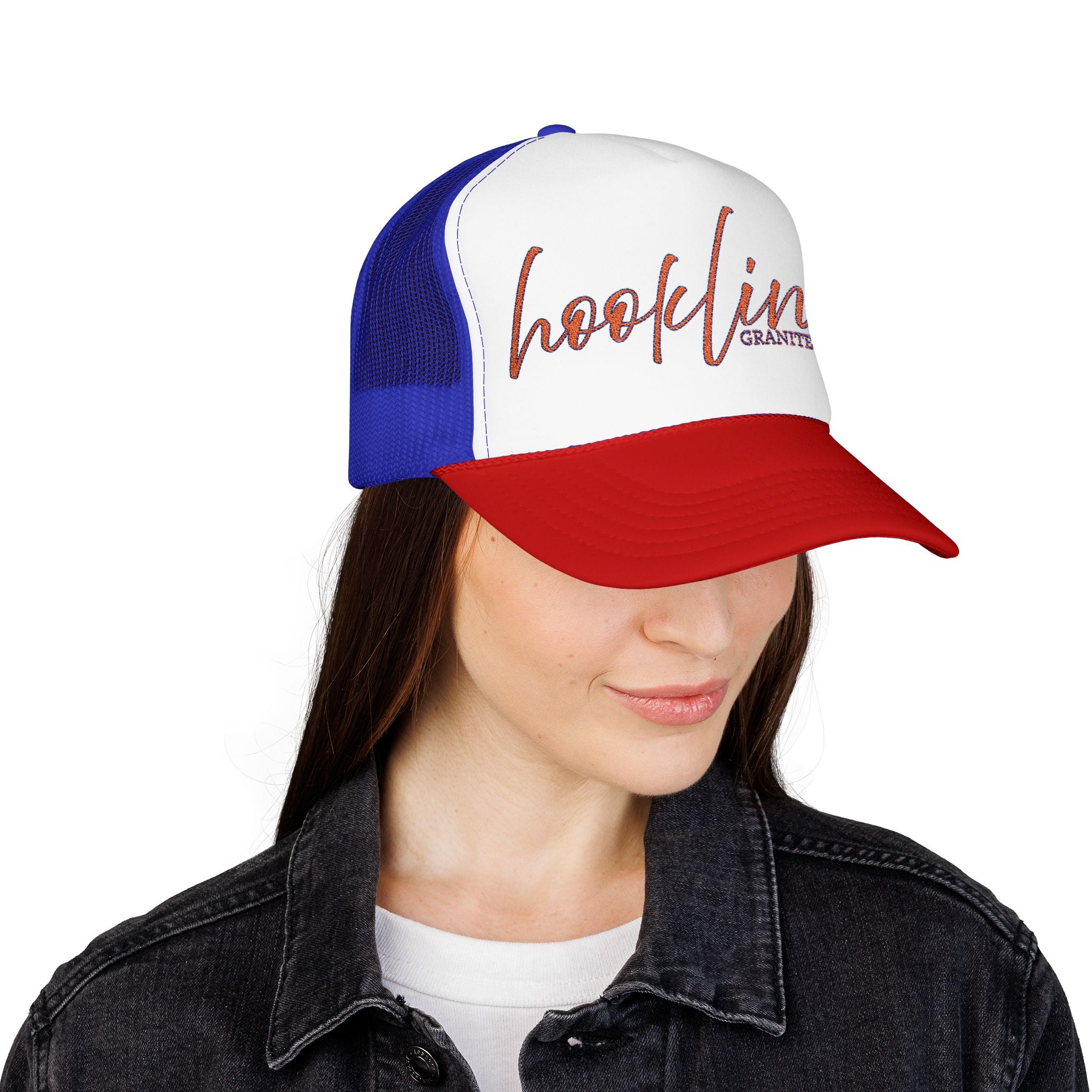 American Hookline Trucker Hat — Retro USA Script Foam Cap