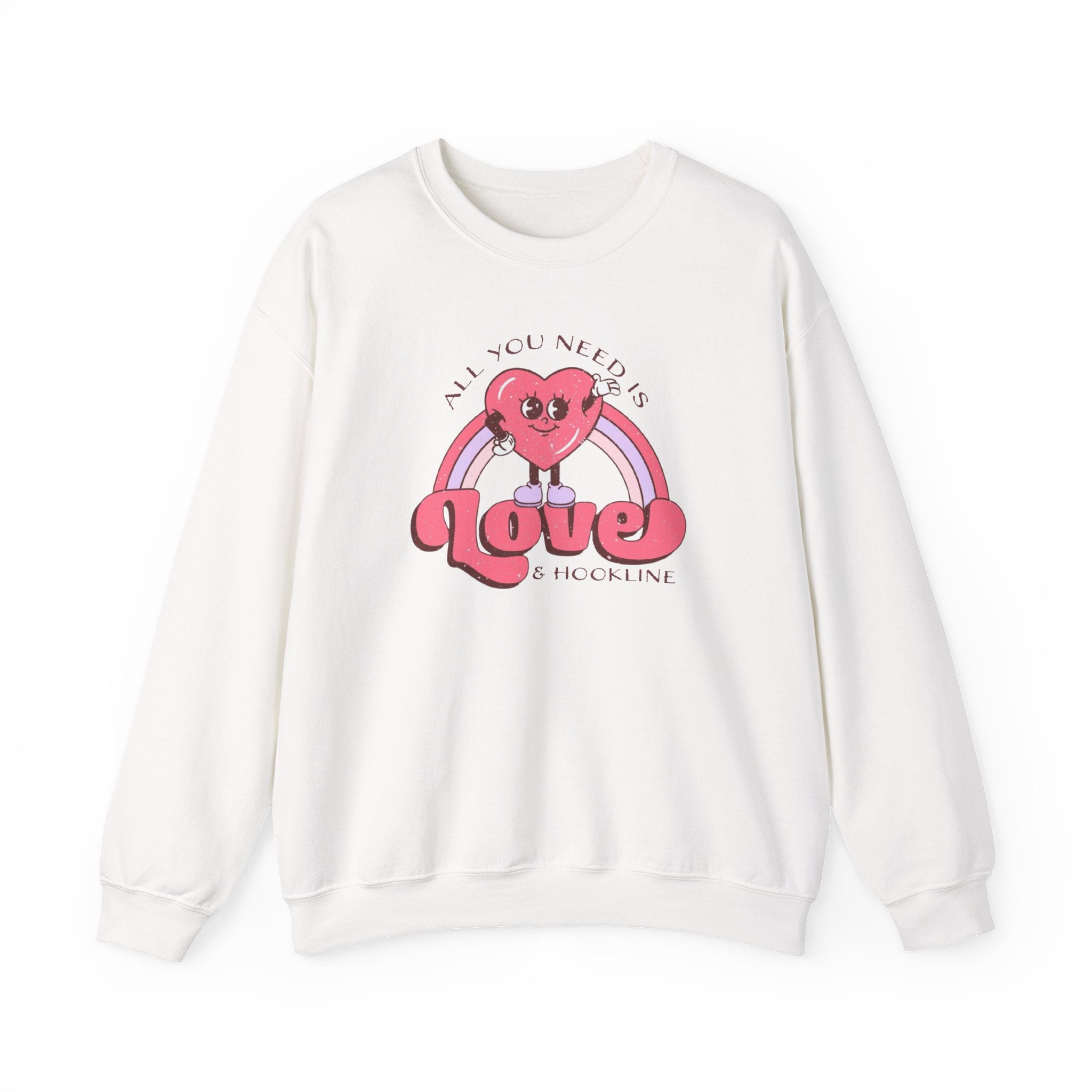 Crewneck Sweatshirt — 'All You Need Is Love' Retro Heart Rainbow Graphic