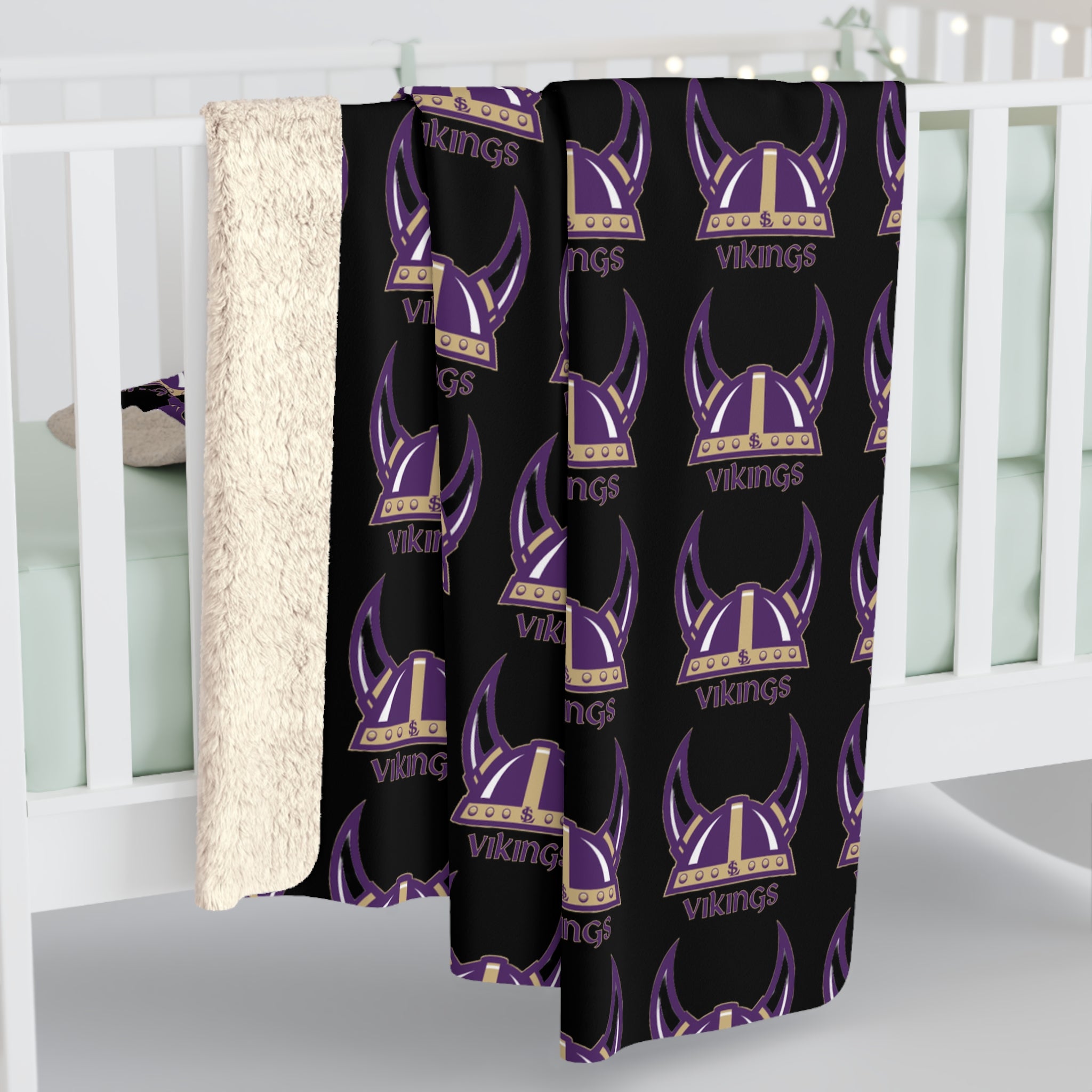 Lake Stevens Sherpa Fleece Blanket — Black Vikings Repeat Logo Cozy Throw