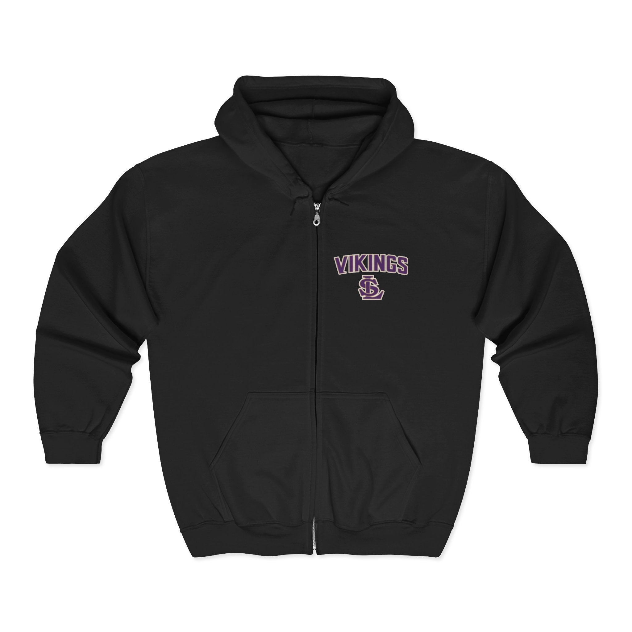 Vikings Full-Zip Hoodie — Small Chest Logo School Spirit Jacket