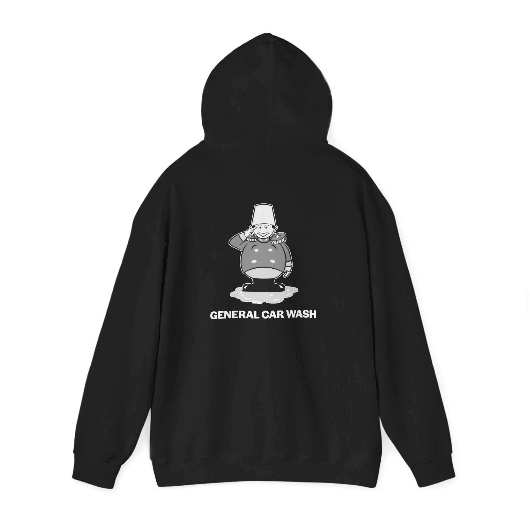 Black and White General Car Wash Hoodie — Retro Saluting General Logo Sweatshirt