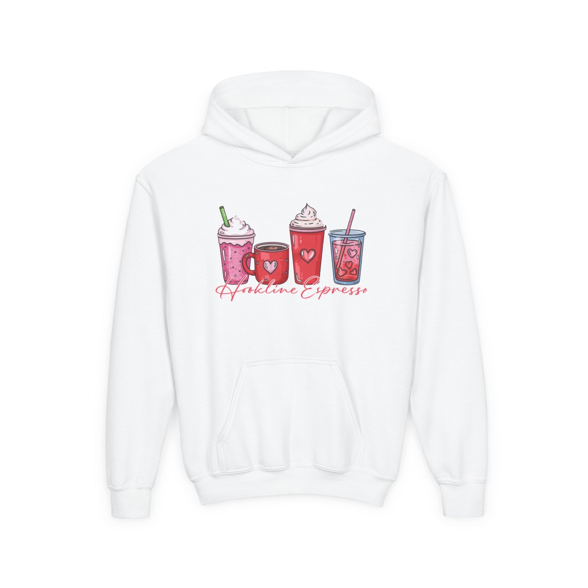 Youth Hoodie — Cute Valentines Hookline Coffee Cups