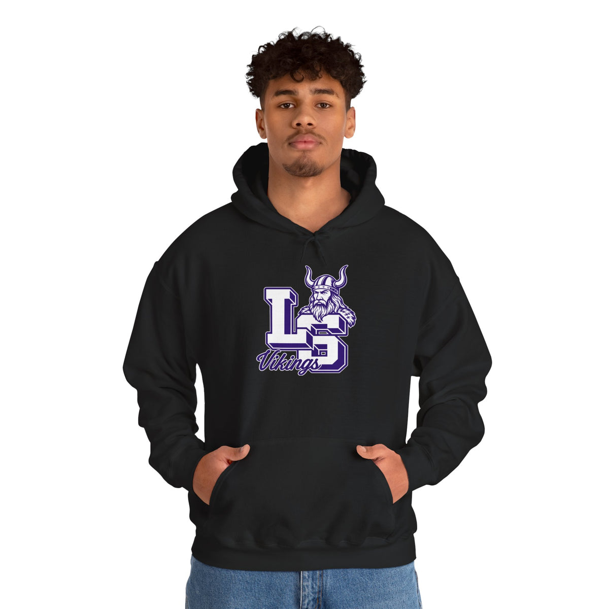 Vikings LS Logo Hoodie — Purple Viking Mascot School Spirit Sweatshirt