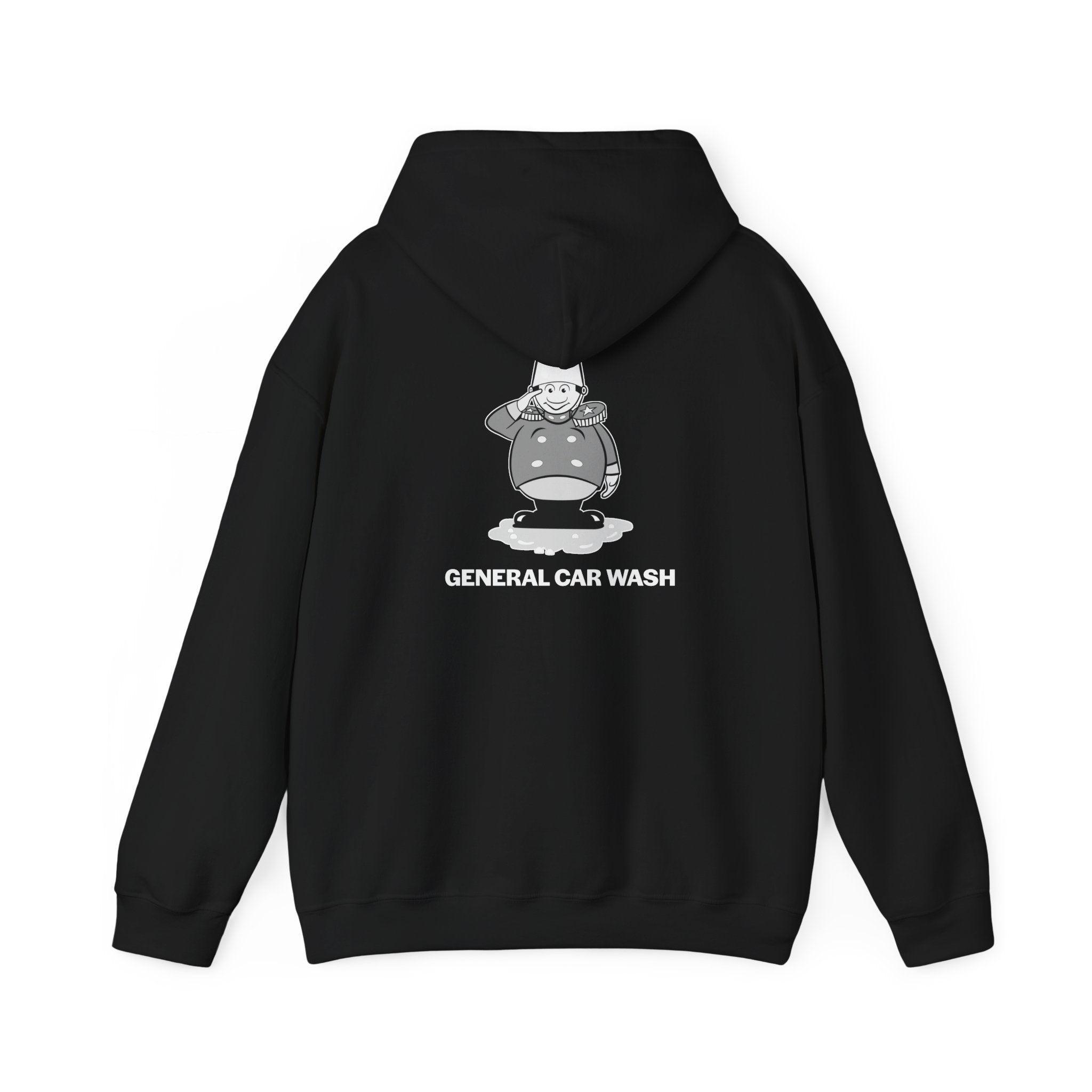 Black and White General Car Wash Hoodie — Retro Saluting General Logo Sweatshirt