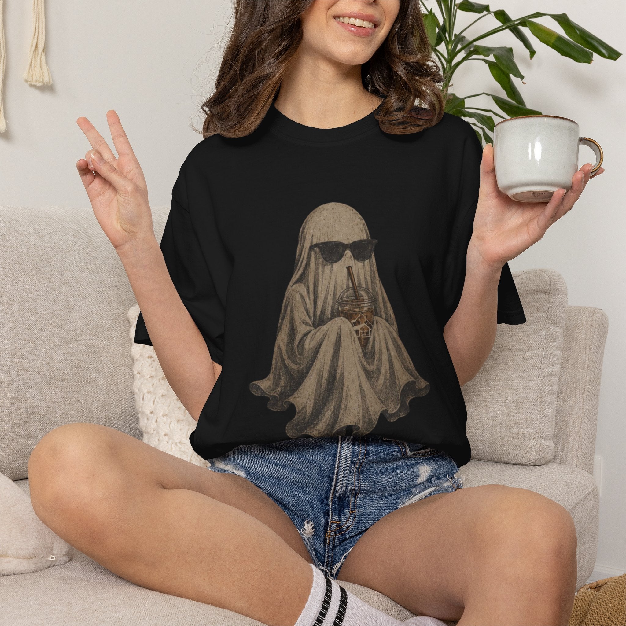 Ghost with Hookline Coffee — Chill Vintage Halloween Tee