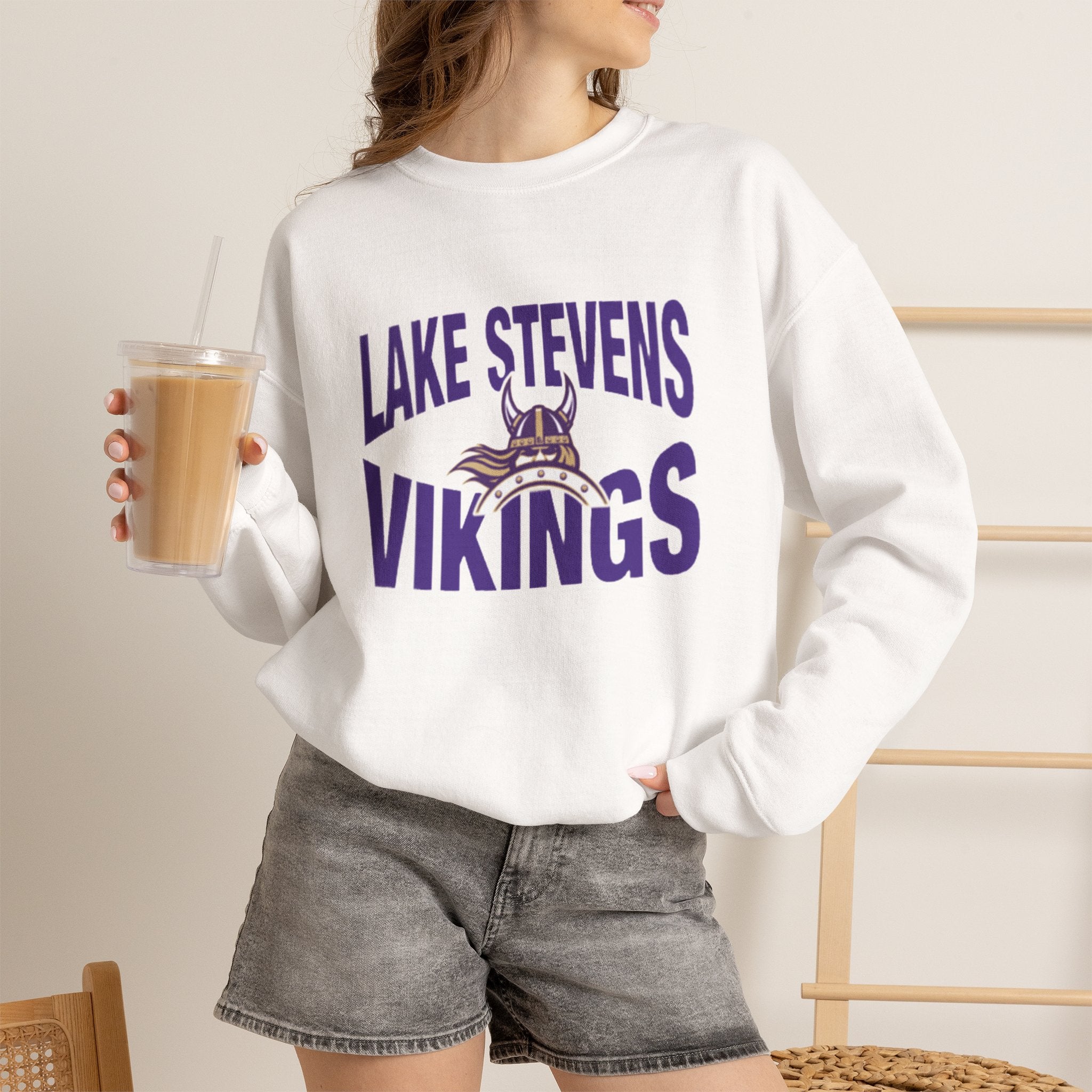 Lake Stevens Vikings Crewneck Sweatshirt – Bold Front Graphic School Spirit Sweatshirt