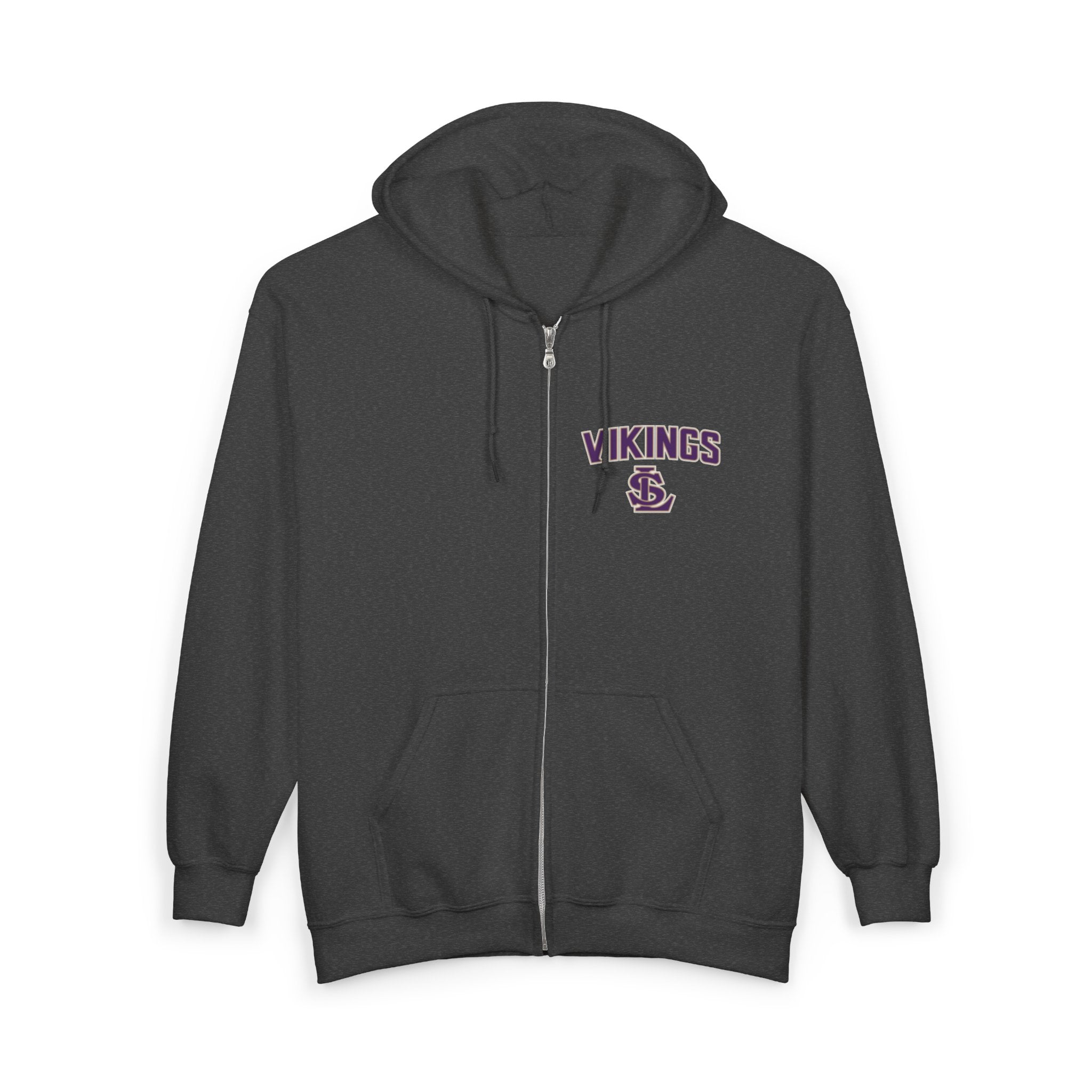 Vikings Full-Zip Hoodie — Small Chest Logo School Spirit Jacket