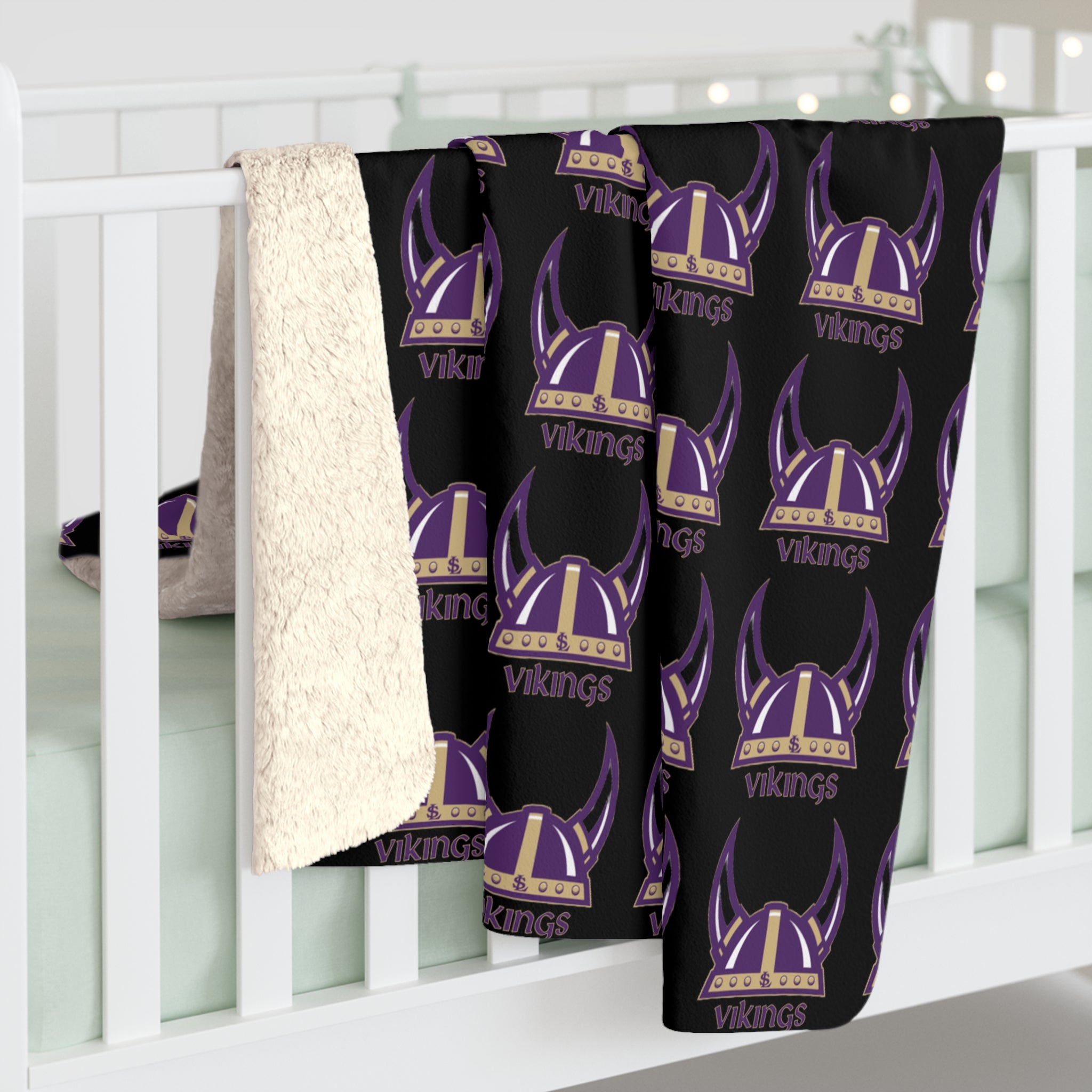 Lake Stevens Sherpa Fleece Blanket — Black Vikings Repeat Logo Cozy Throw
