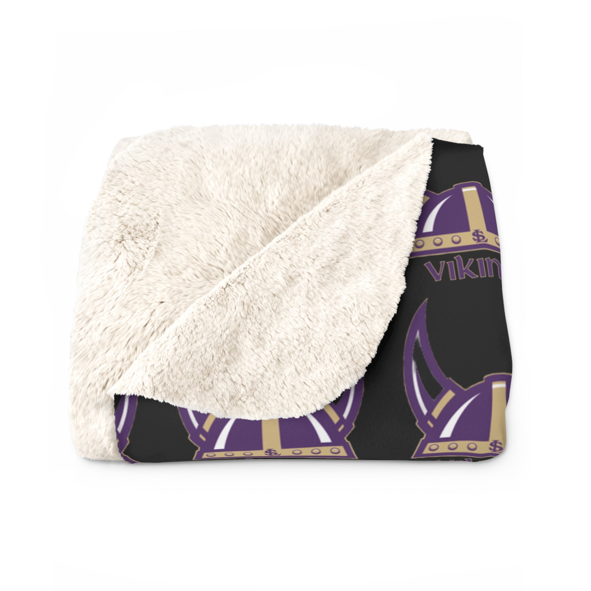 Lake Stevens Sherpa Fleece Blanket — Black Vikings Repeat Logo Cozy Throw