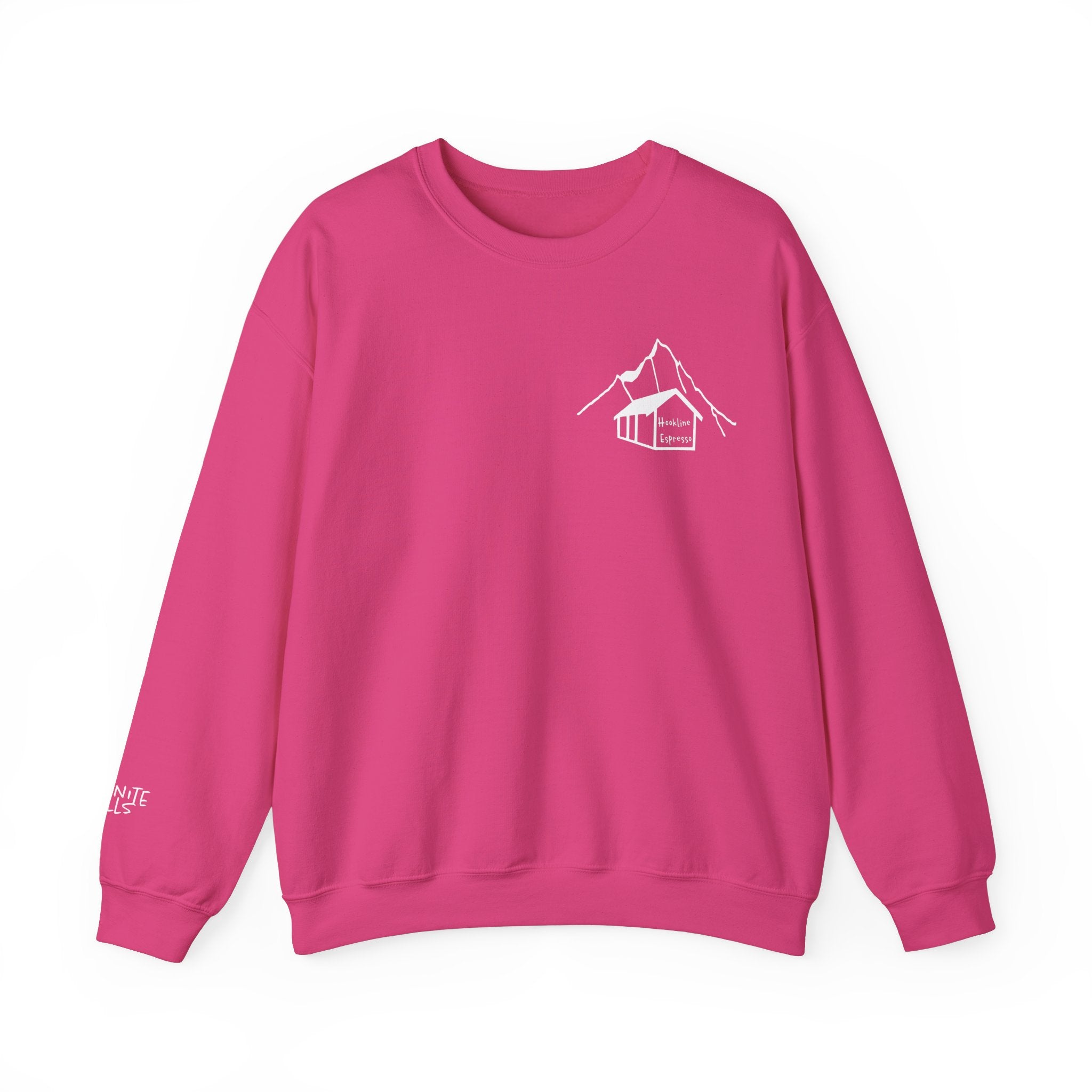 Hookline Small Classic Logo Crewneck Sweatshirt with Granite Falls on the wrist