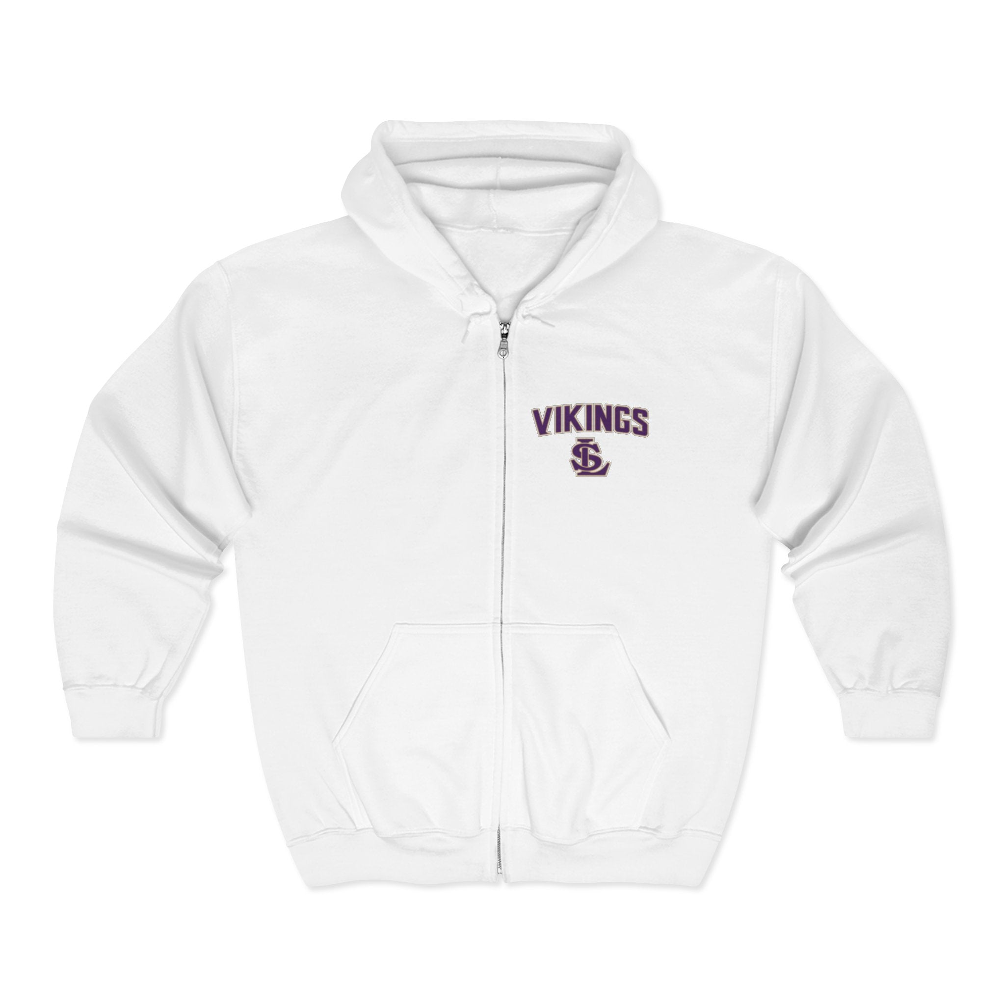 Vikings Full-Zip Hoodie — Small Chest Logo School Spirit Jacket
