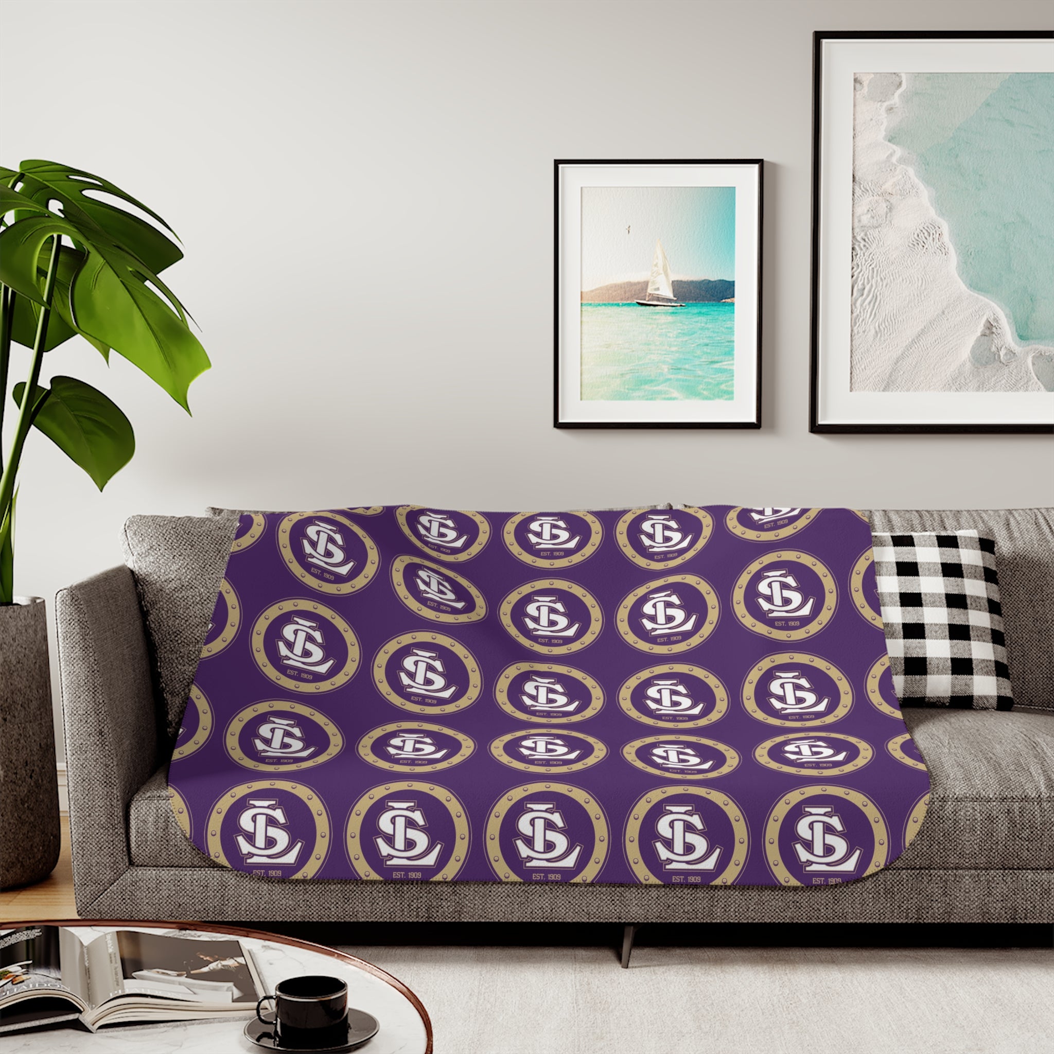 Sherpa Blanket — Purple LS Lake Stevens Logo Cozy Throw