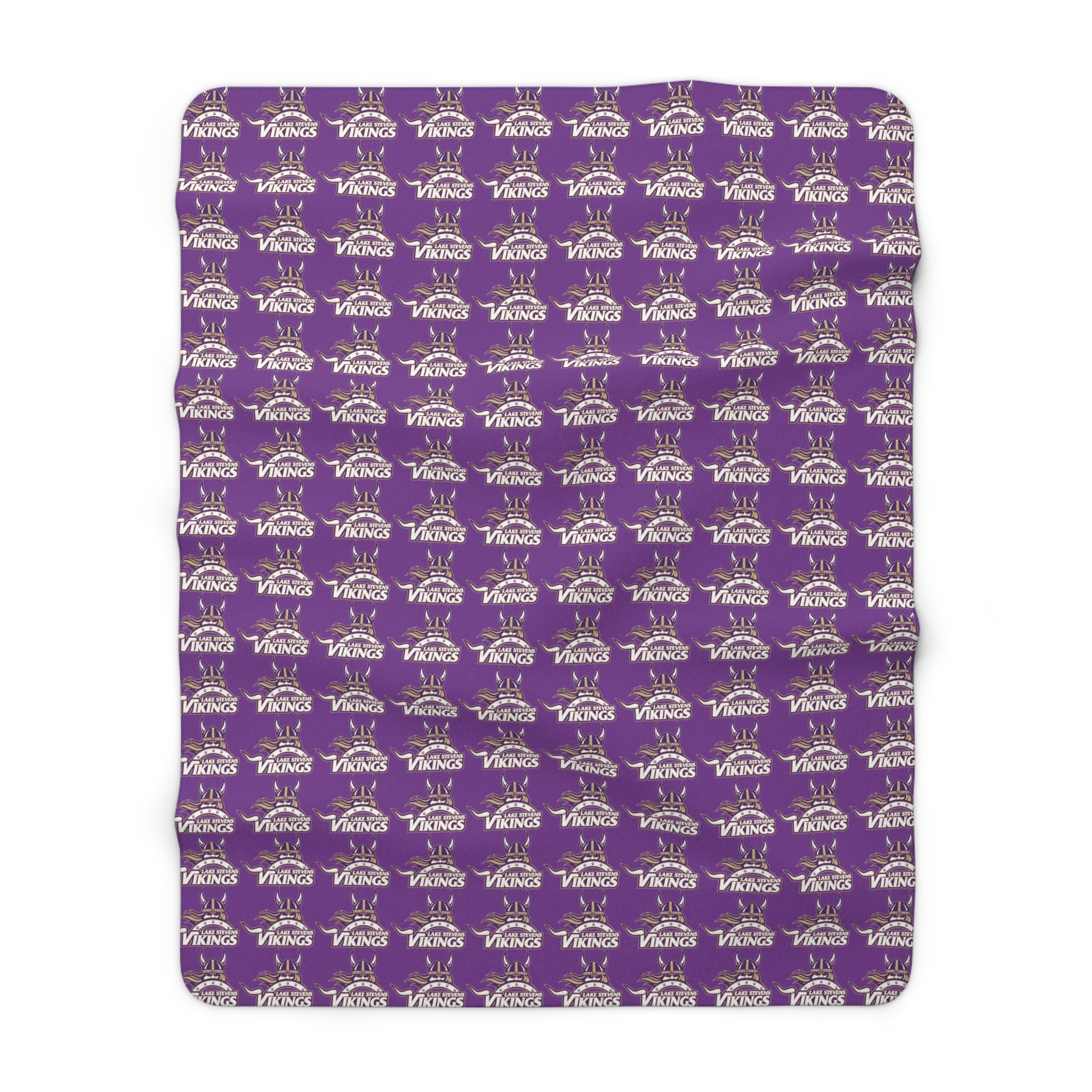 Lake Stevens Sherpa Fleece Blanket — Purple Vikings Repeat Logo Cozy Throw