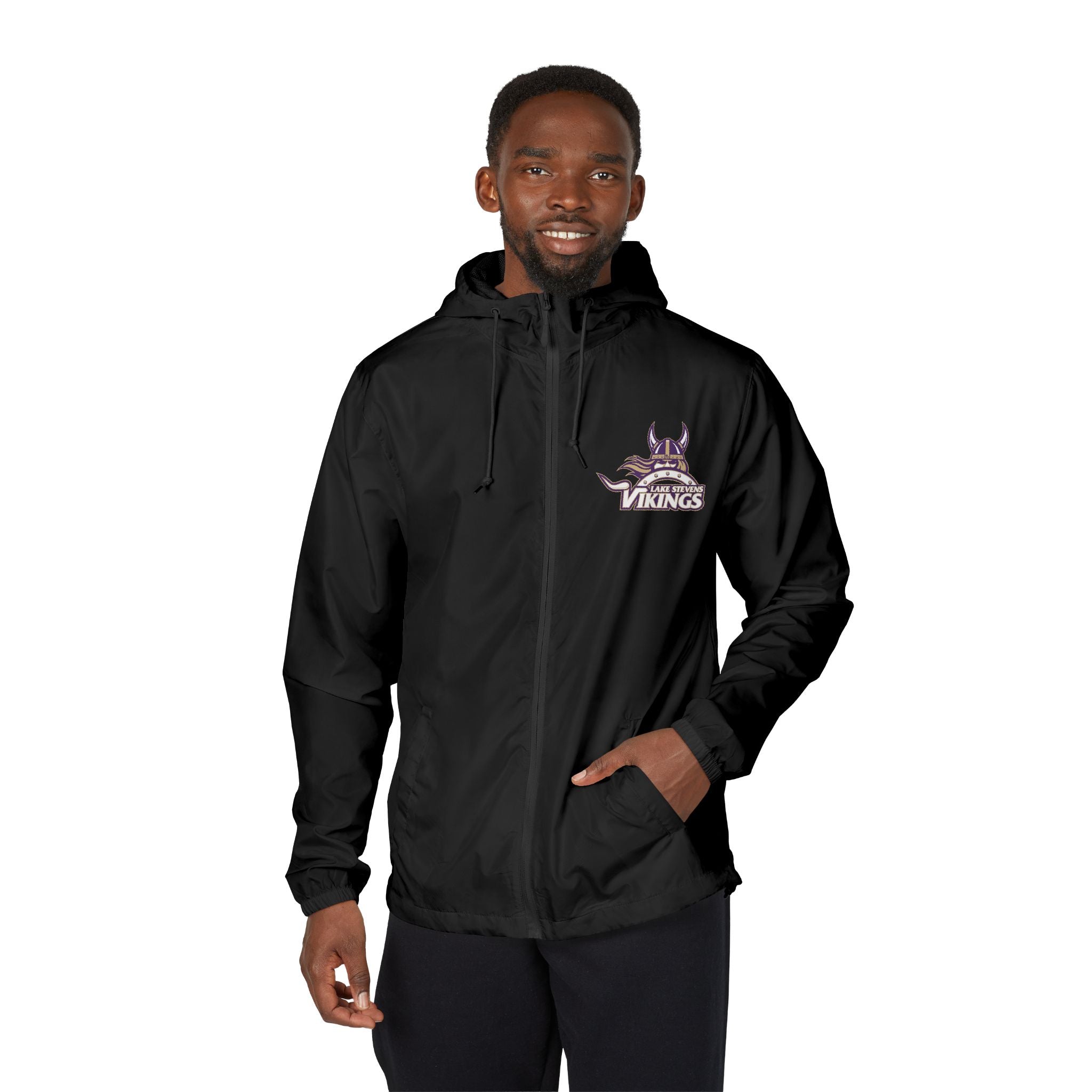 Vikings Logo Windbreaker Jacket — Lake Stevens Team Hoodie-Style Windbreaker