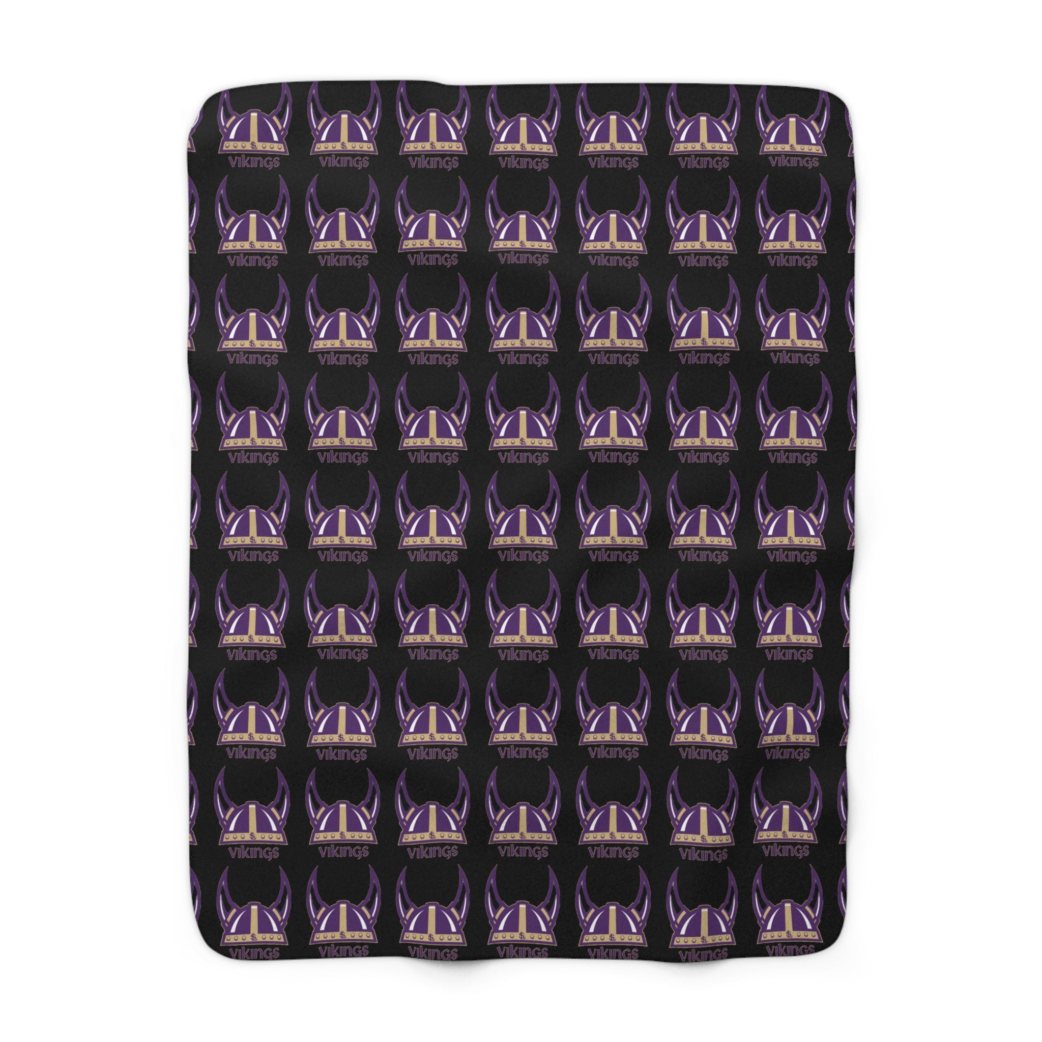 Lake Stevens Sherpa Fleece Blanket — Black Vikings Repeat Logo Cozy Throw