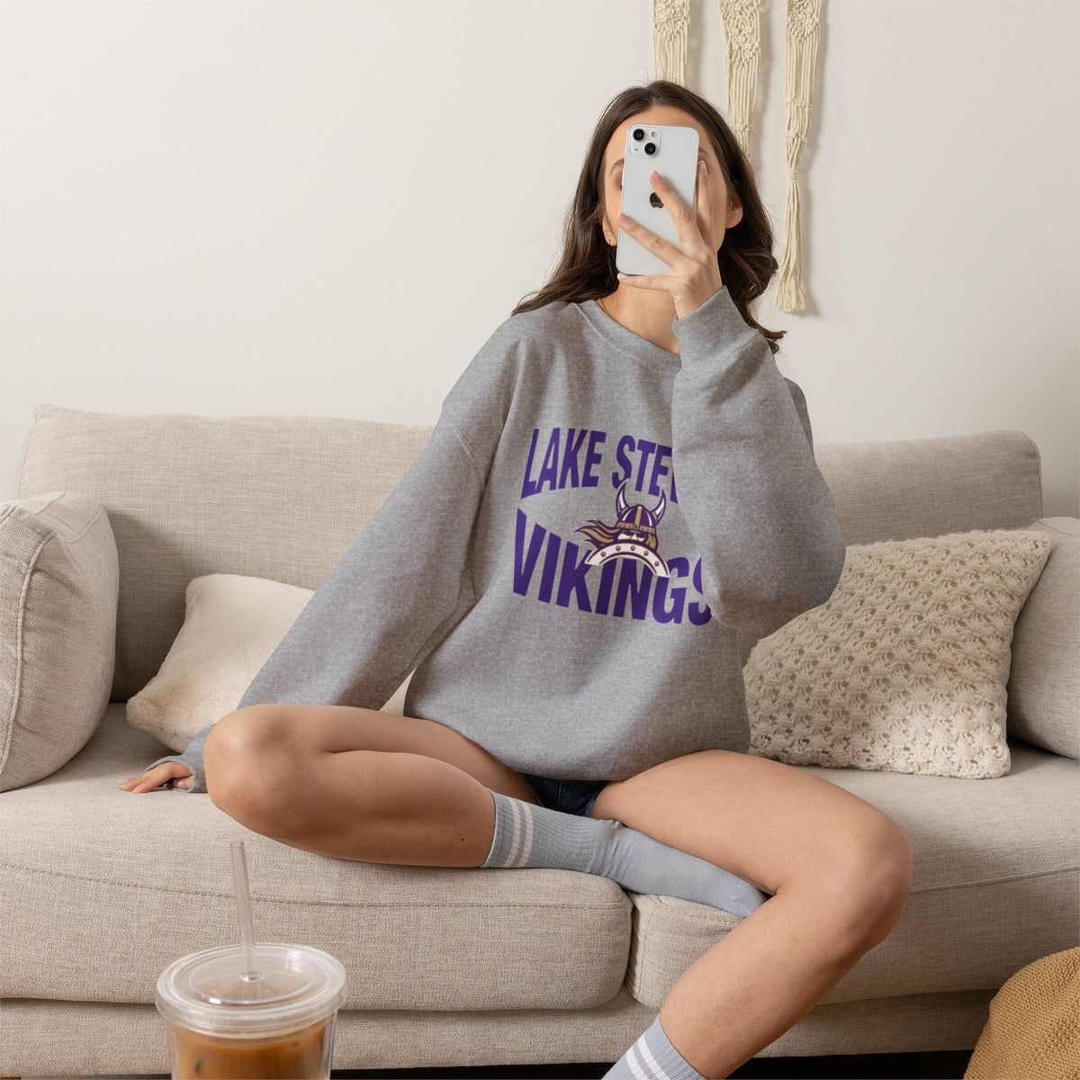Lake Stevens Vikings Crewneck Sweatshirt – Bold Front Graphic School Spirit Sweatshirt