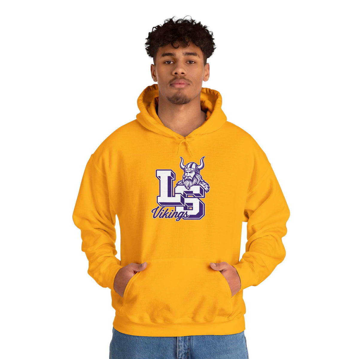 Vikings LS Logo Hoodie — Purple Viking Mascot School Spirit Sweatshirt