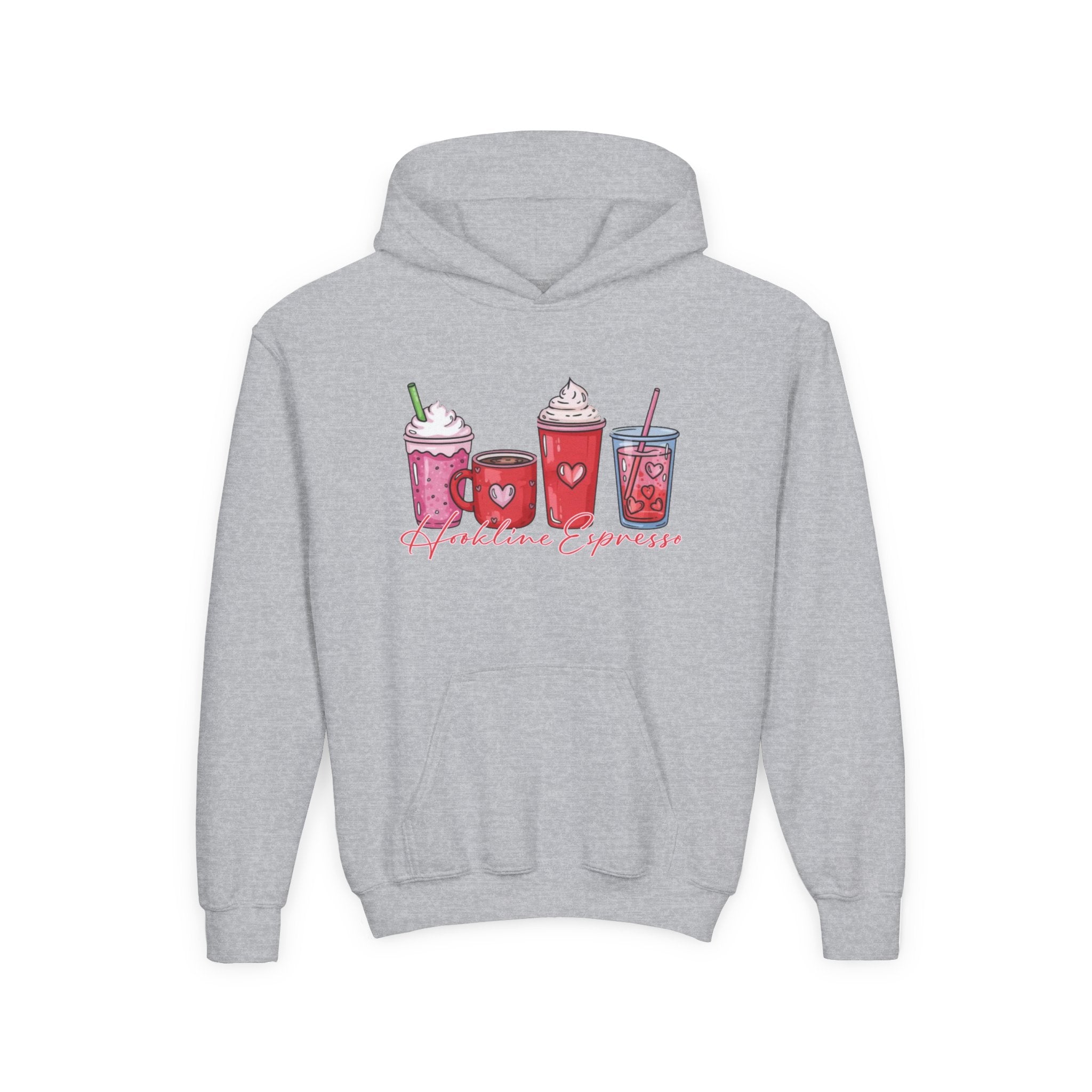 Youth Hoodie — Cute Valentines Hookline Coffee Cups