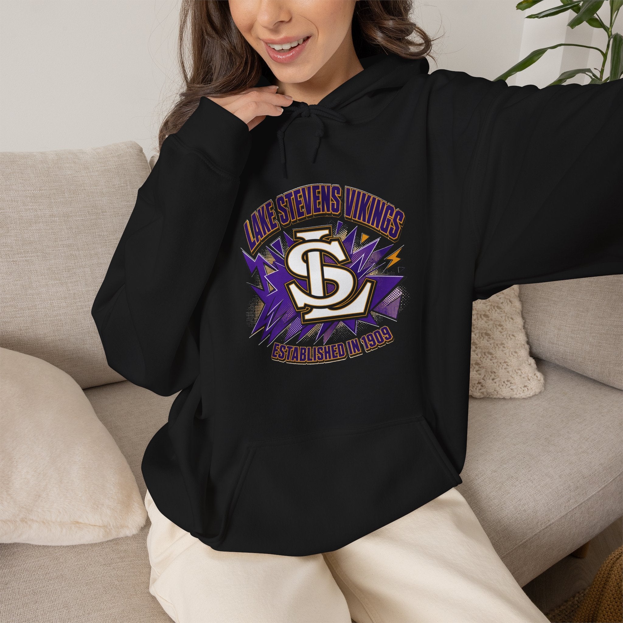 Lake Stevens Vikings Hoodie – Retro Lightning Logo Pullover