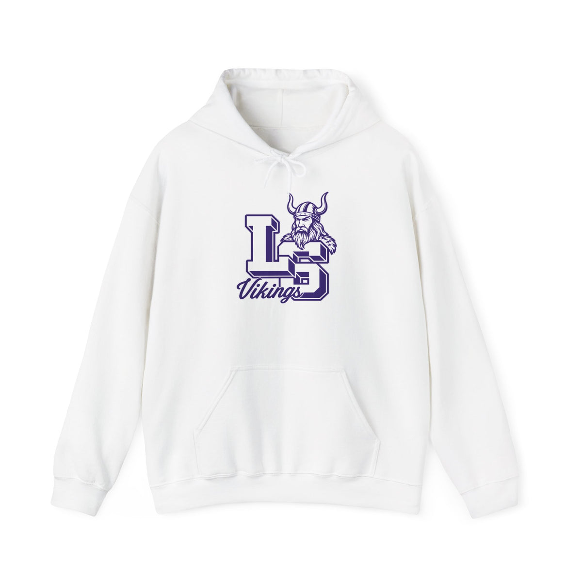 Vikings LS Logo Hoodie — Purple Viking Mascot School Spirit Sweatshirt