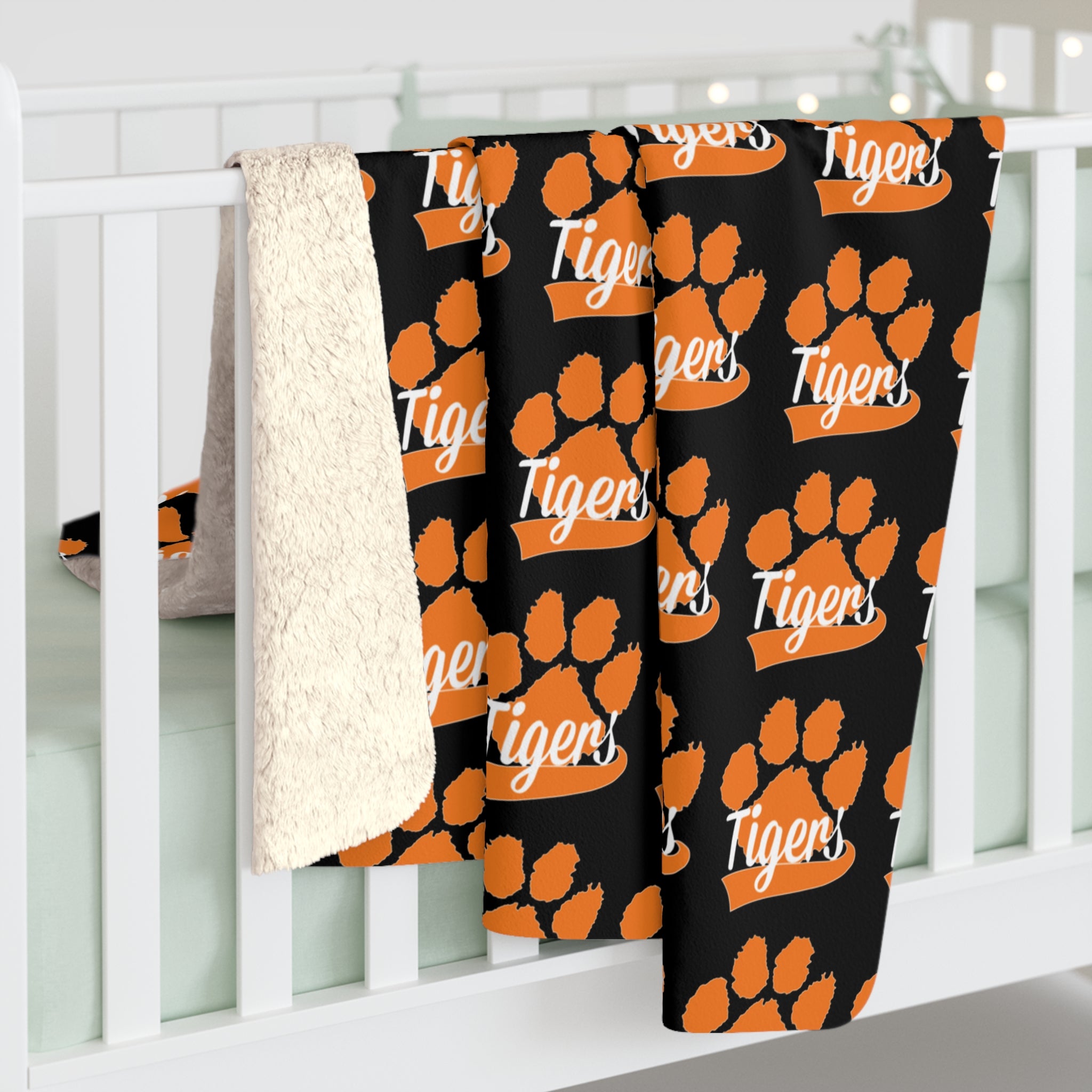 Granite Falls Tigers Sherpa Fleece Blanket — Black Tiger Repeat Logo Cozy Throw
