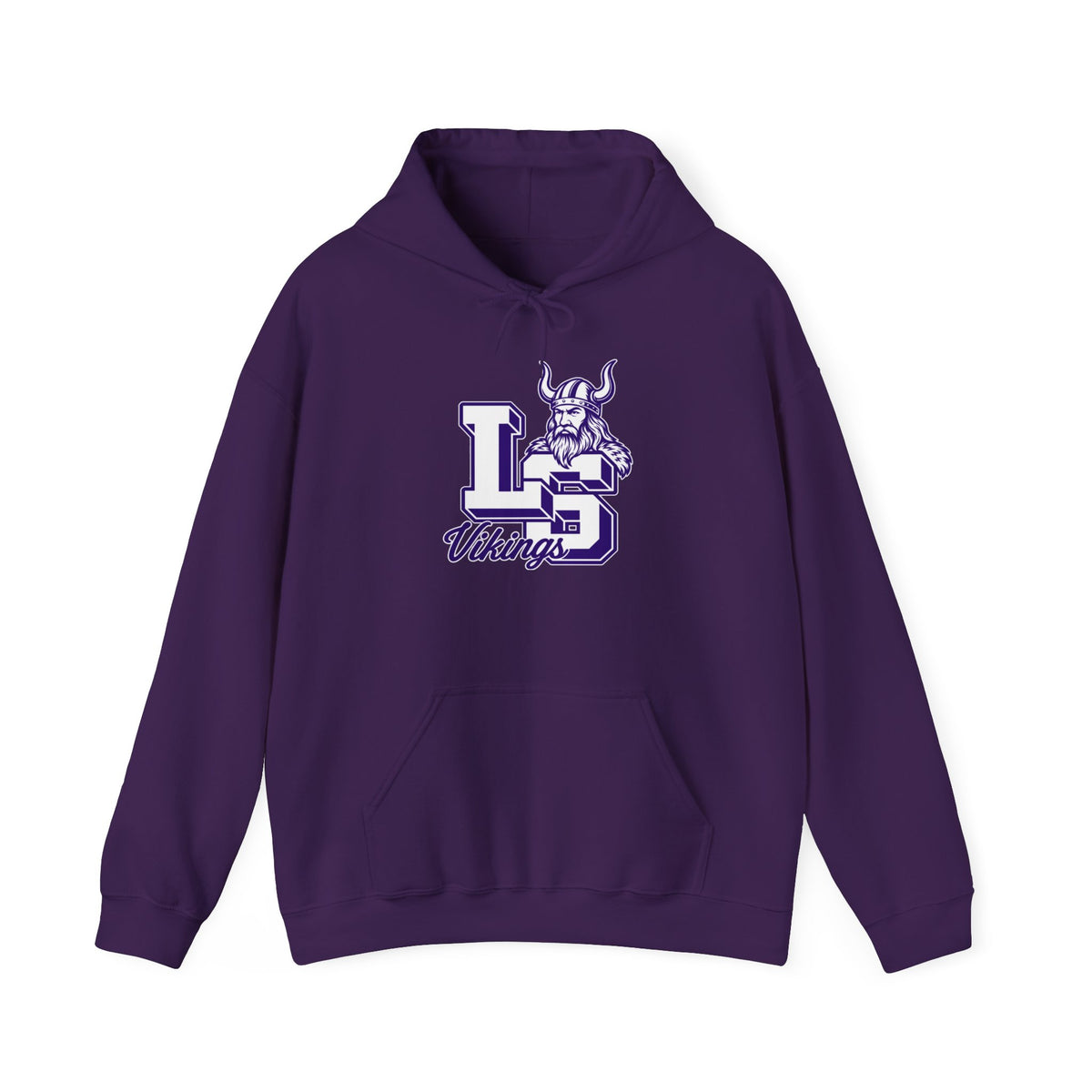 Vikings LS Logo Hoodie — Purple Viking Mascot School Spirit Sweatshirt