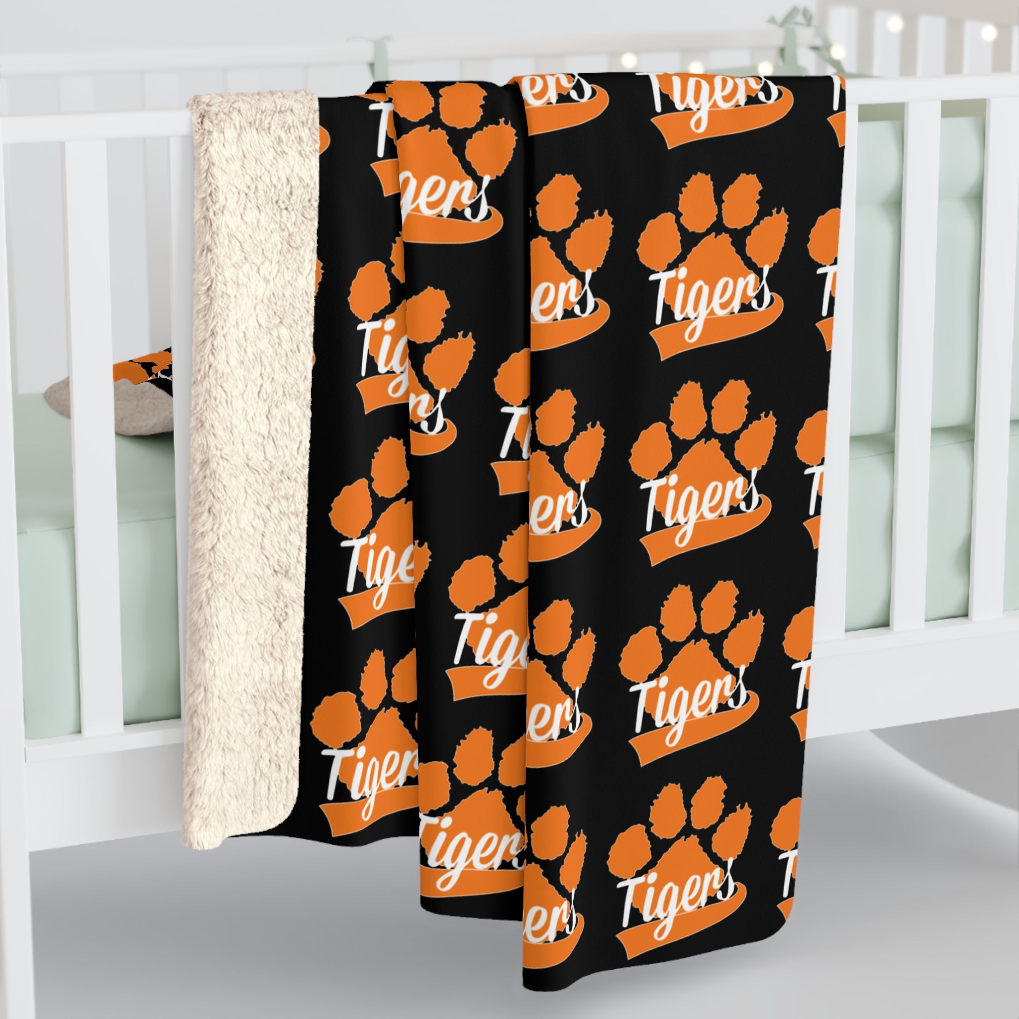 Granite Falls Tigers Sherpa Fleece Blanket — Black Tiger Repeat Logo Cozy Throw