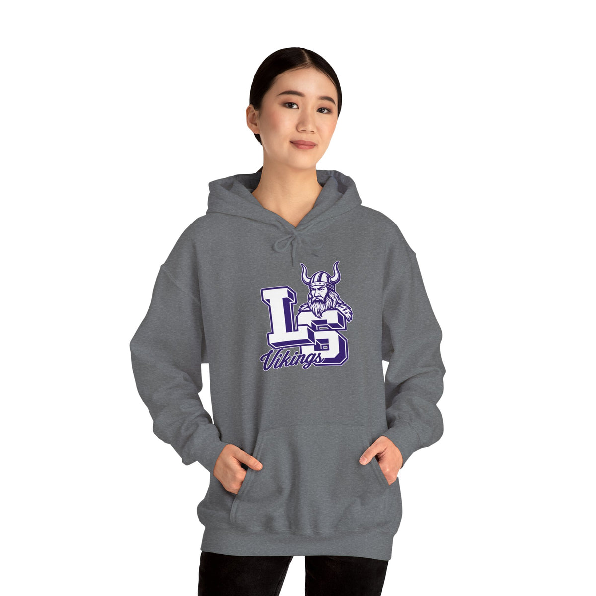 Vikings LS Logo Hoodie — Purple Viking Mascot School Spirit Sweatshirt