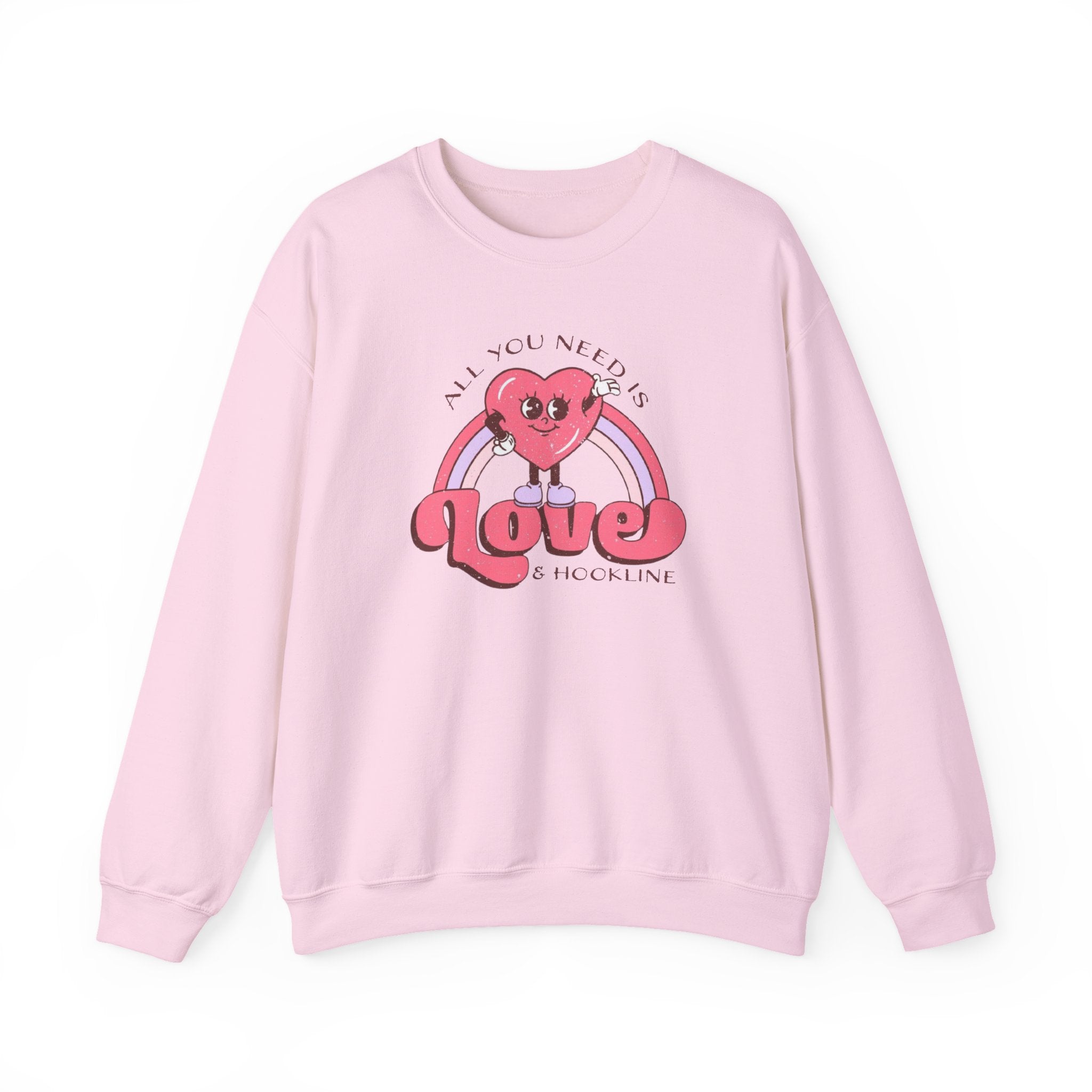 Crewneck Sweatshirt — 'All You Need Is Love' Retro Heart Rainbow Graphic