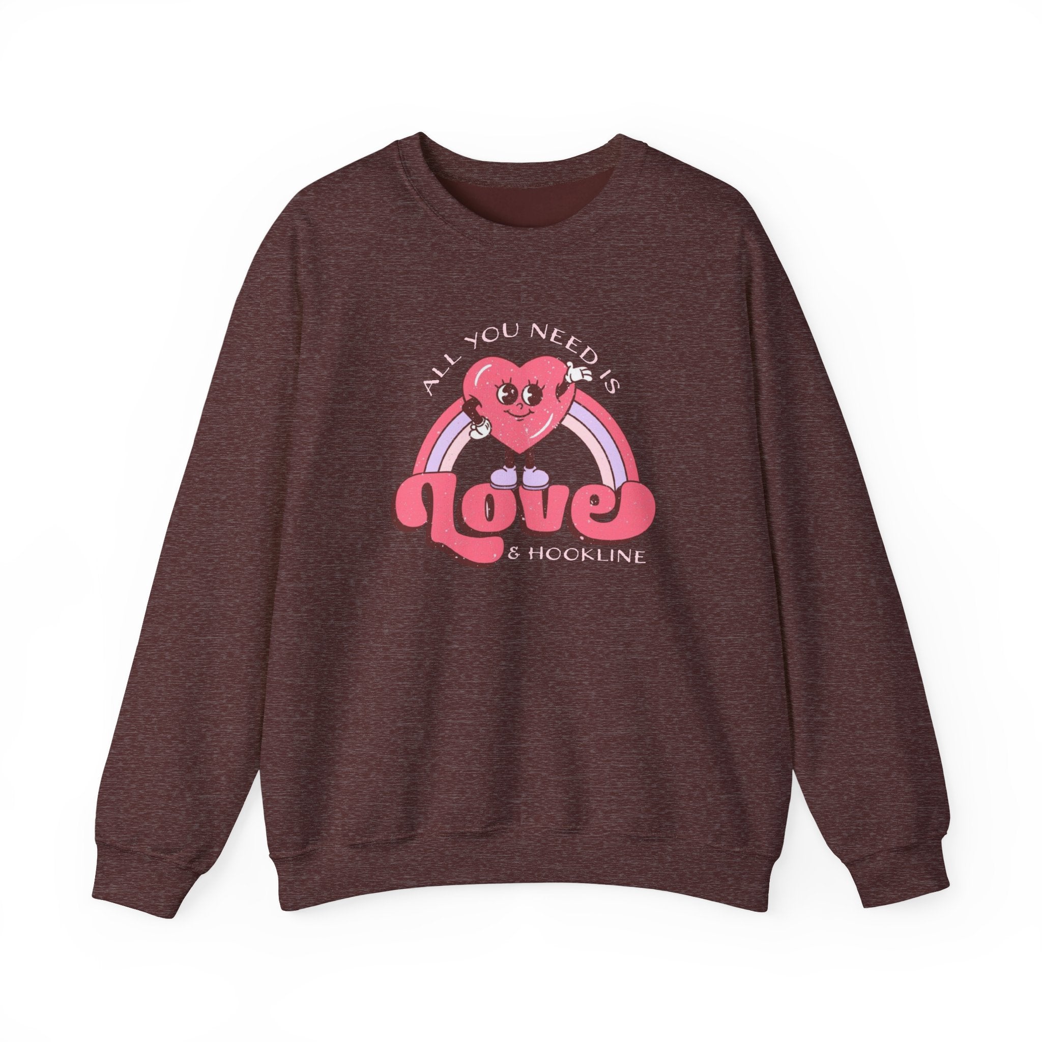 Crewneck Sweatshirt — 'All You Need Is Love' Retro Heart Rainbow Graphic