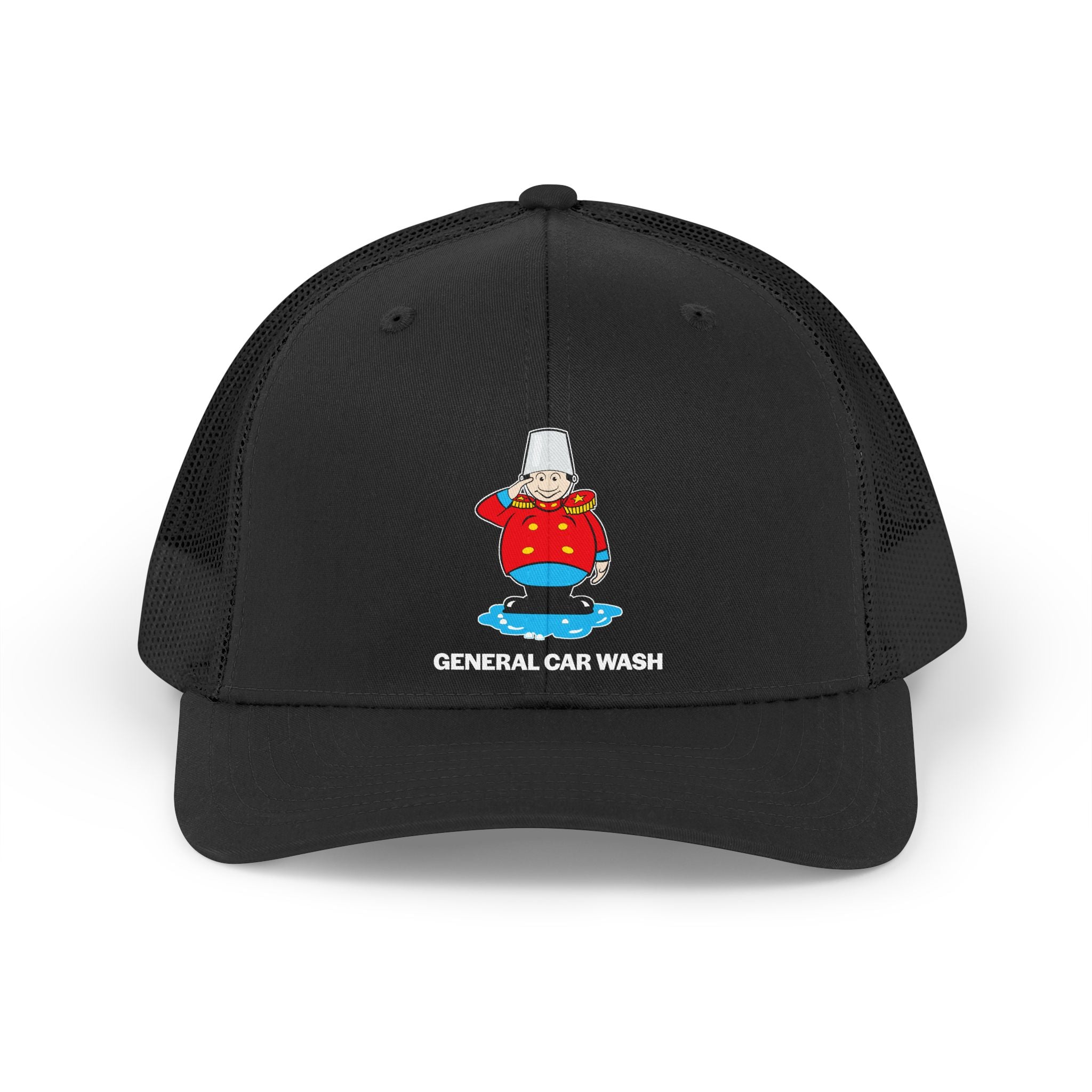 Trucker Hat — Retro 'General Car Wash' Mascot Embroidered Cap