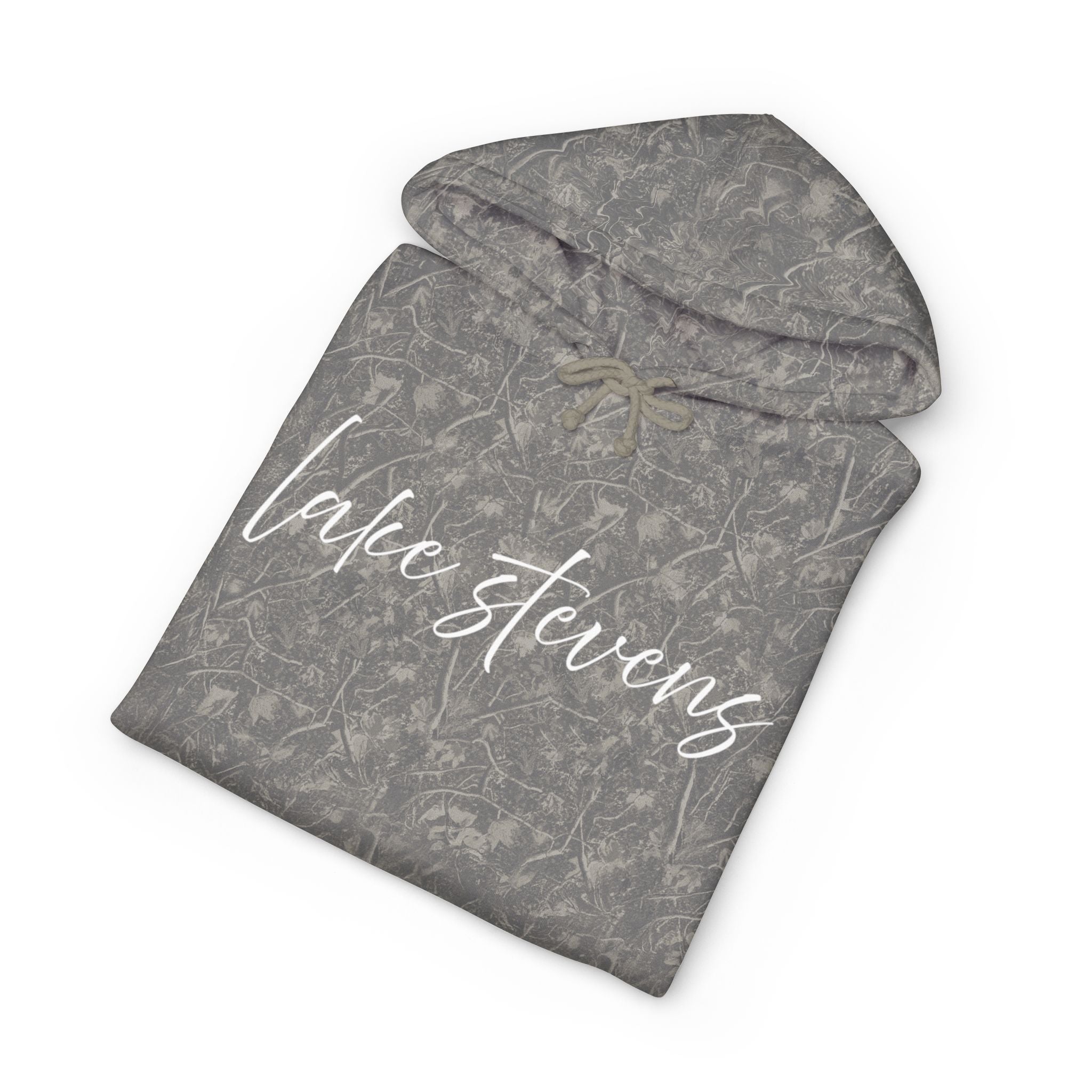 Lake Stevens Hoodie — Rustic Camouflage Script Pullover