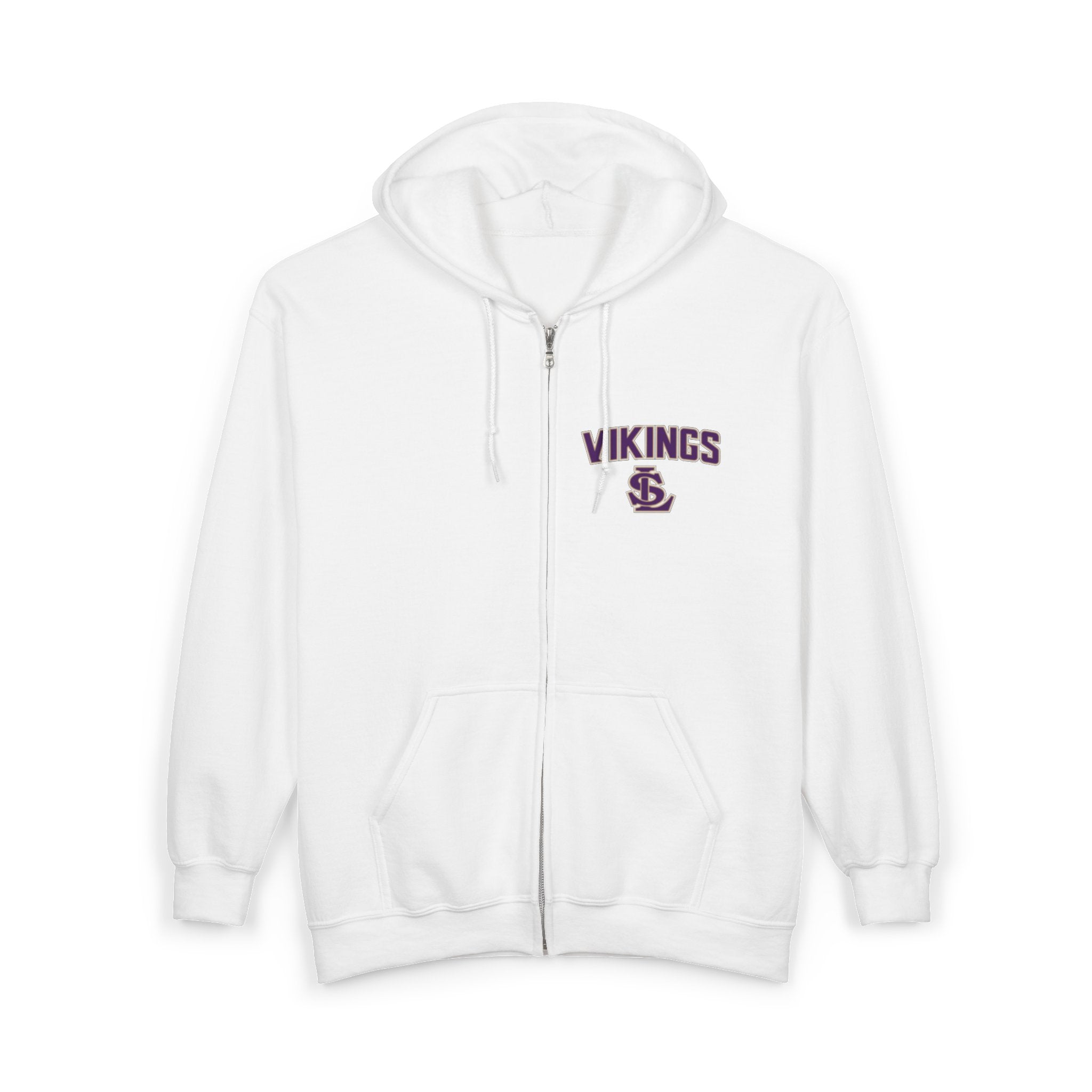 Vikings Full-Zip Hoodie — Small Chest Logo School Spirit Jacket